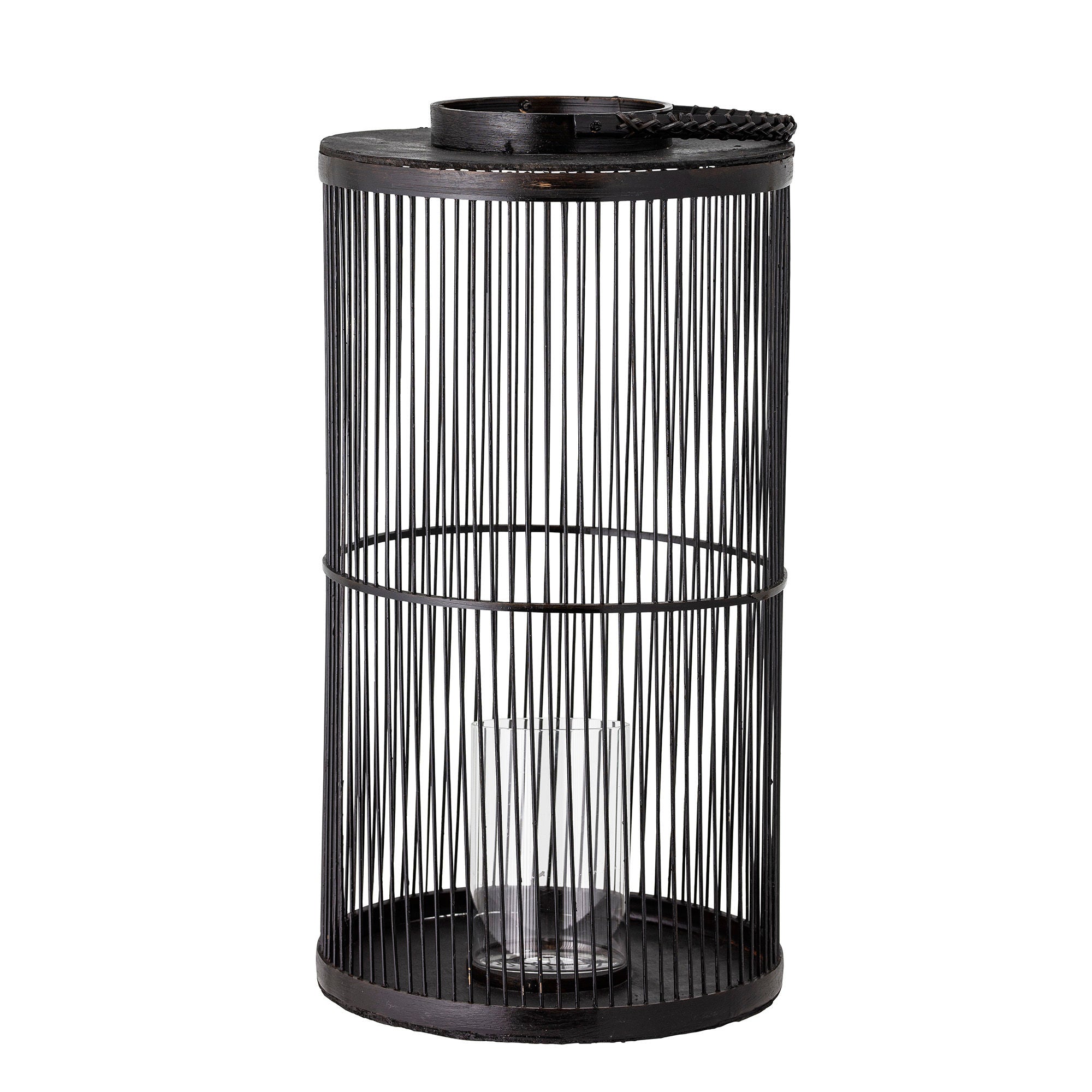 Bloomingville Effie Lantern W/Glass, Black, Bamboo