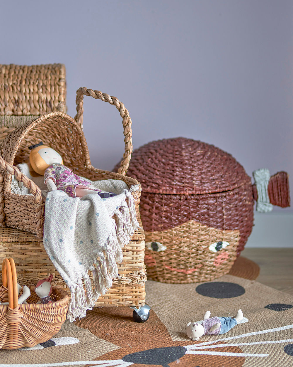 Bloomingville Mini Lill Basket w/víko, hnědá, Bankuanská tráva