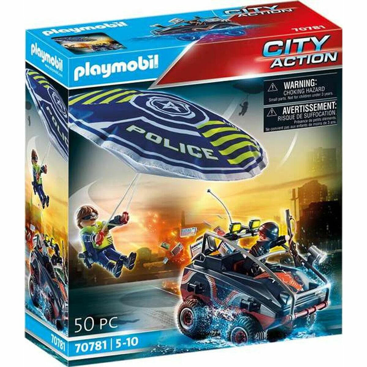 Playset Playmobil City Action Police Parachute s obojživelným vozidlem