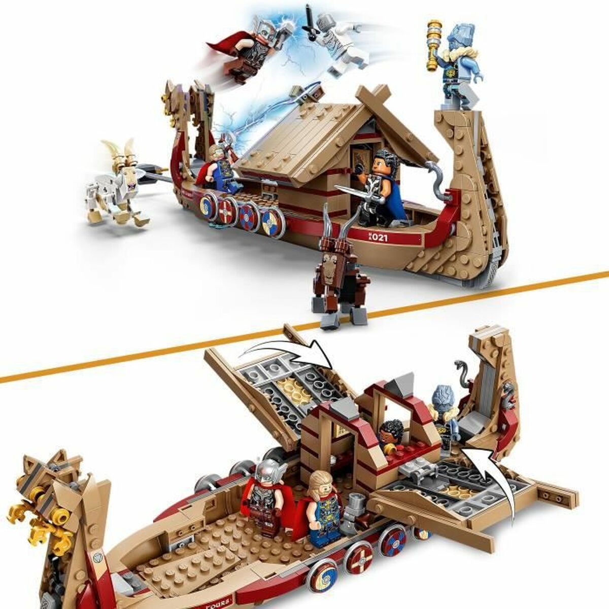 Stavební set Lego Thor Love and Thunder: Kozí loď