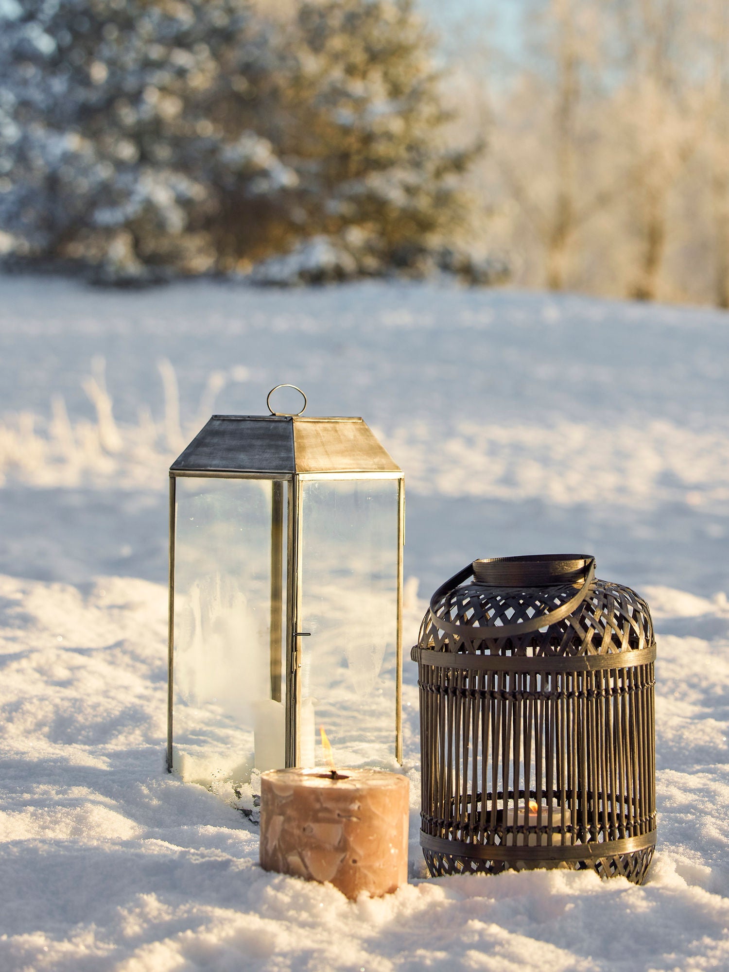 Bloomingville Tilla Lantern W/Glass, Black, Bamboo