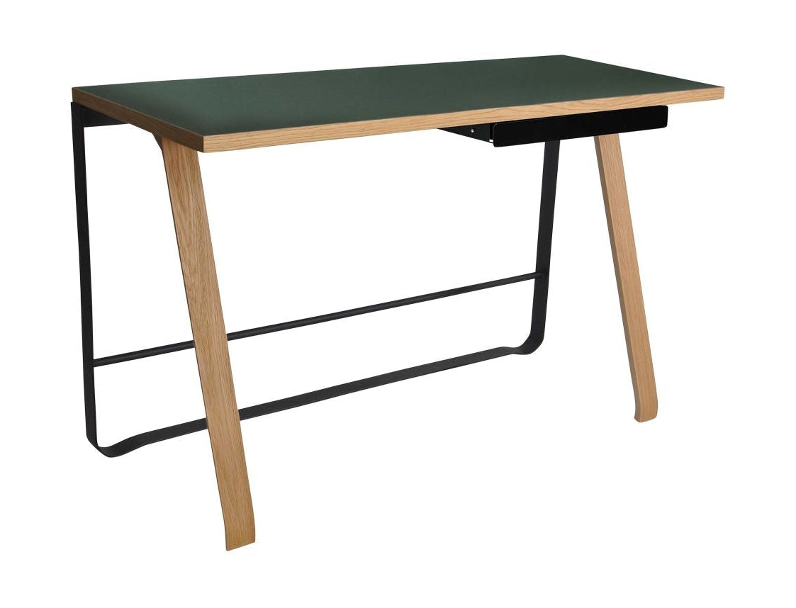 Bent Hansen Hemingway Desk se zásuvkou L 120 cm, matný lakovaný dub/jehličnan zelená linoleum