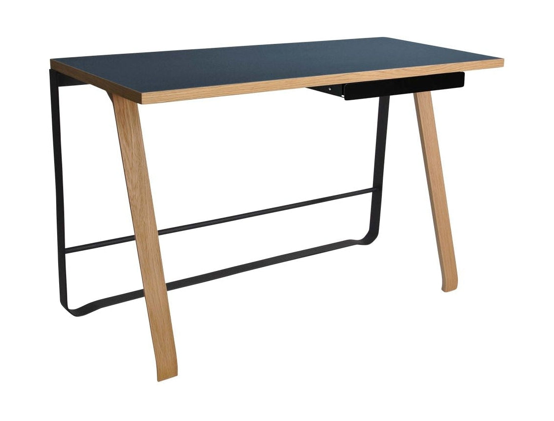 Bent Hansen Hemingway Desk se zásuvkou L 120 cm, matný lakovaný dub/kouřová modrá linoleum