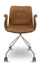 Ohnaná židle Hansen Primum s loketními opěrkami rám z nerezové oceli, kožená brandy Davos