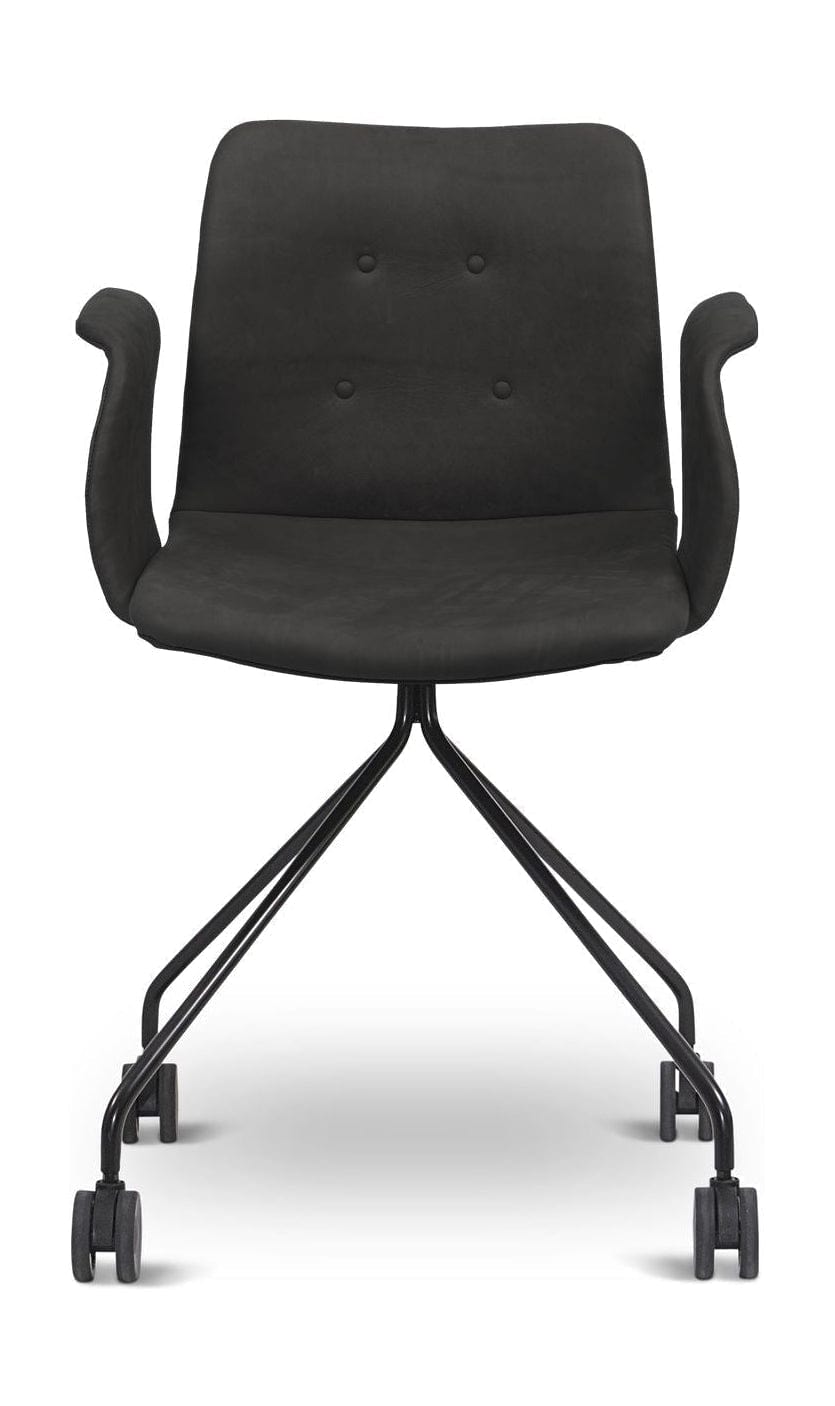 Ohnaná židle Hansen Primum s opěrkami černým rámem kola, černá zenso kůže