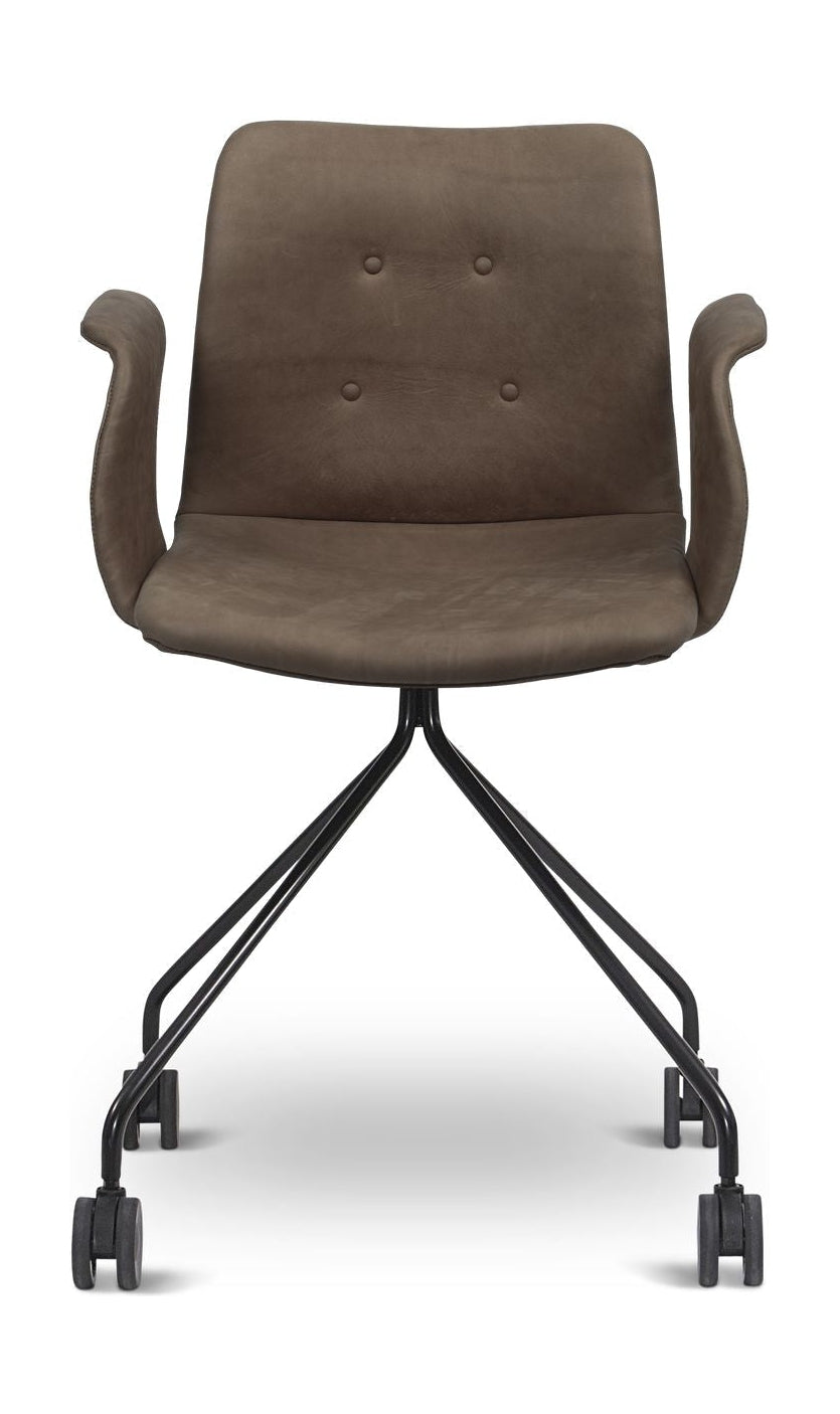 Ohnaná židle Hansen Primum s opěrkami černými rámeček, tartufo davos kůže