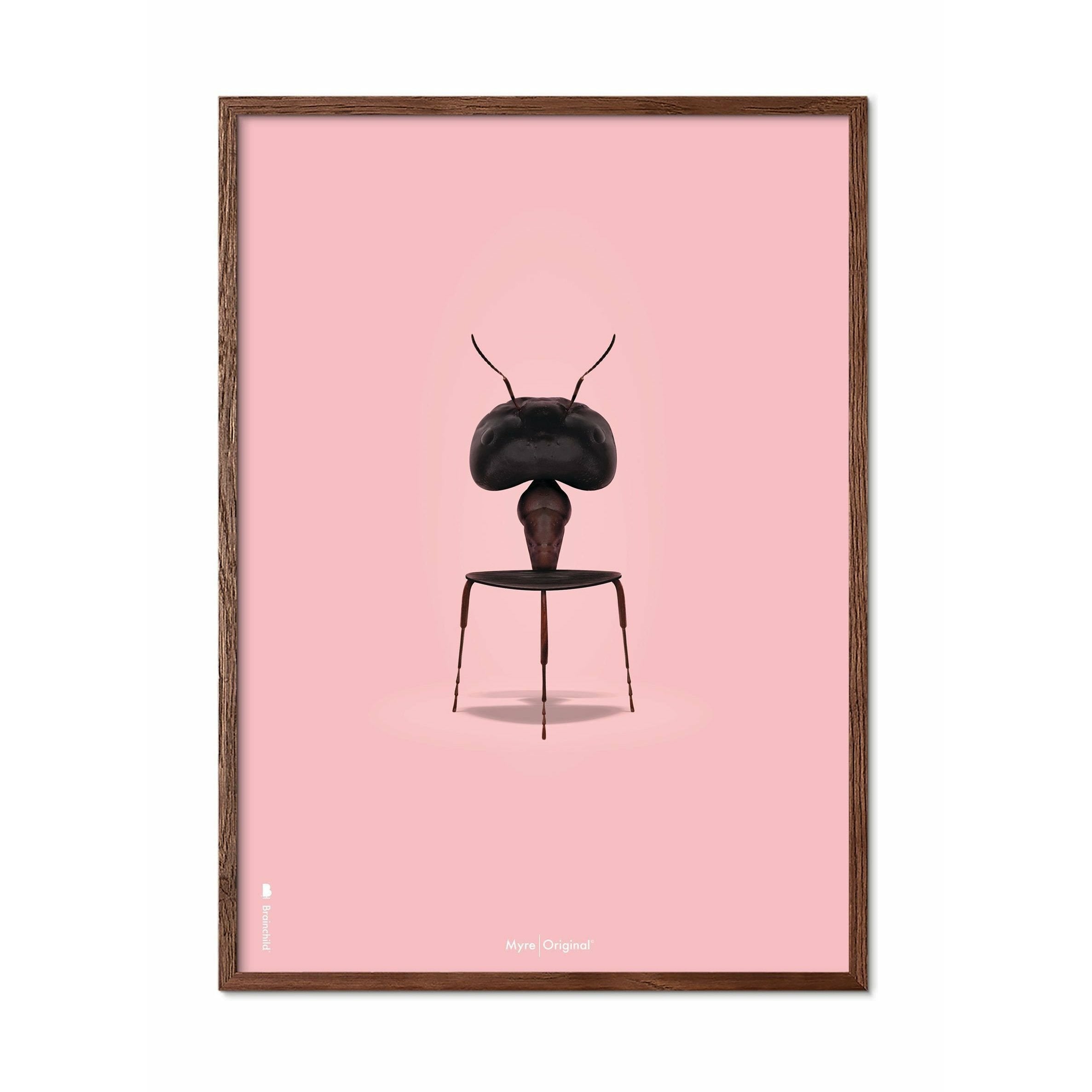 Klasický plakát Brainchild Ant, tmavý dřevěný rám 30x40 cm, růžové pozadí