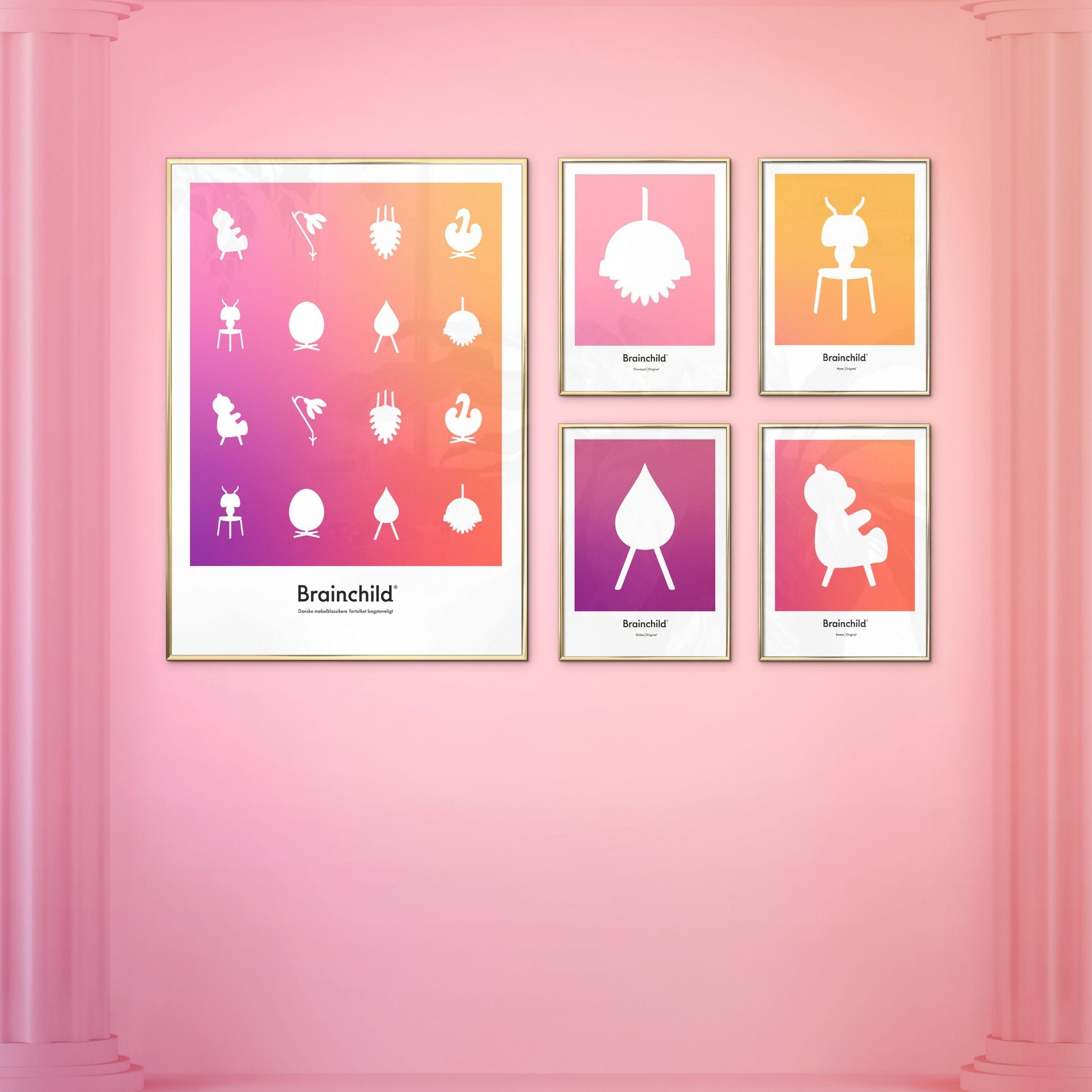 Brainchild Flowerpot Design ikona plakátu, mosazný barevný rám A5, růžový