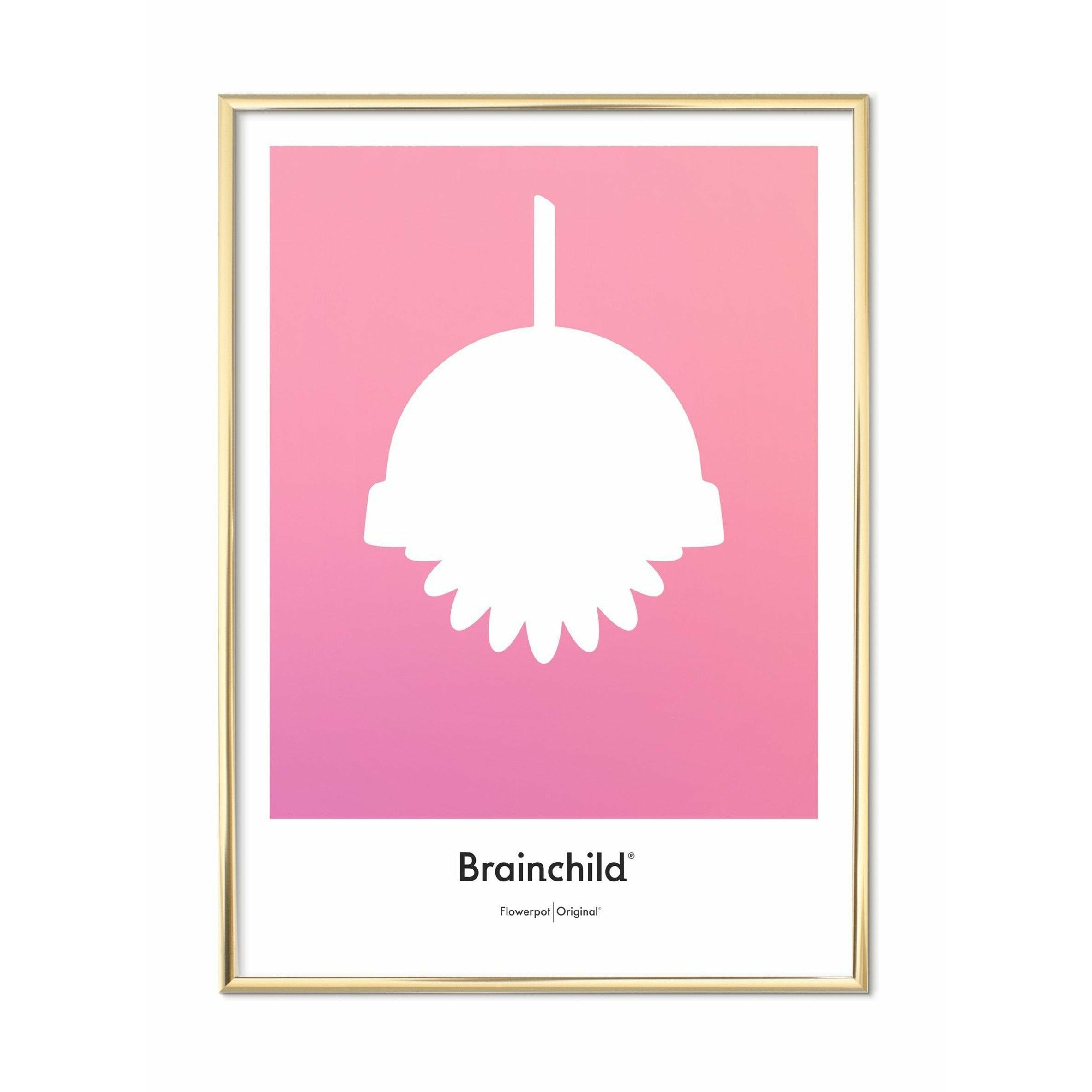 Brainchild Flowerpot Design ikona plakátu, mosazný barevný rám A5, růžový