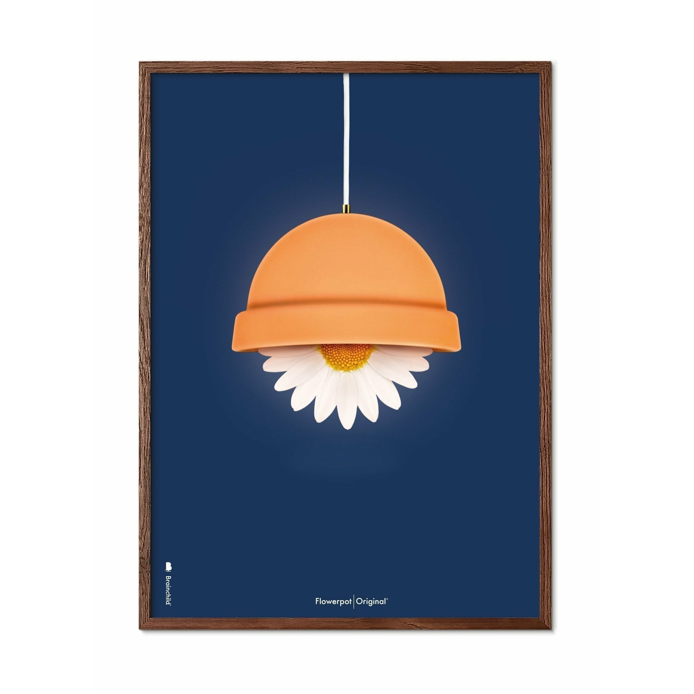 Klasický plakát Brainchild Flowerpot, tmavý dřevěný rám 30x40 cm, tmavě modré pozadí