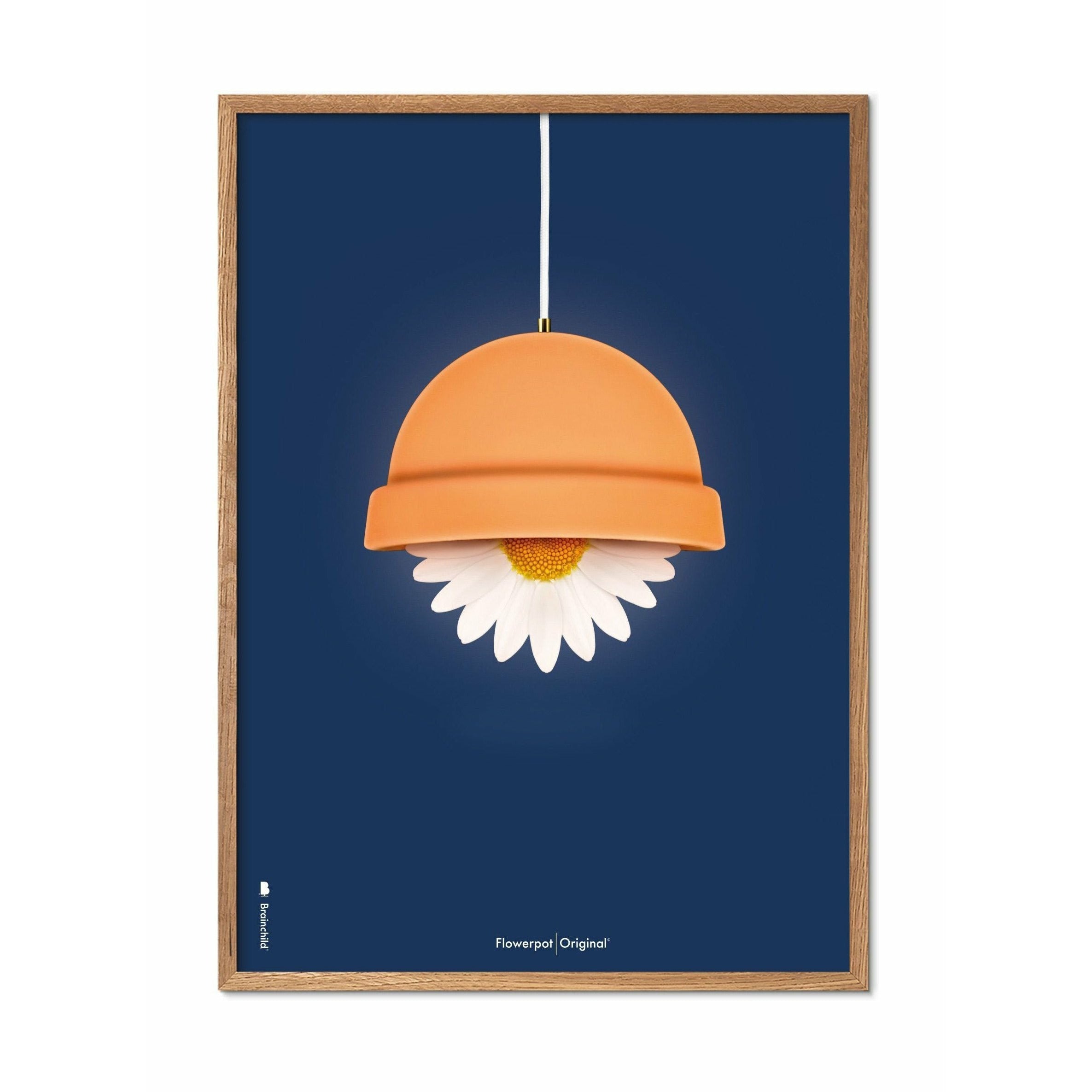 Klasický plakát Brainchild Flowerpot, rám vyrobený z lehkého dřeva 50x70 cm, tmavě modré pozadí