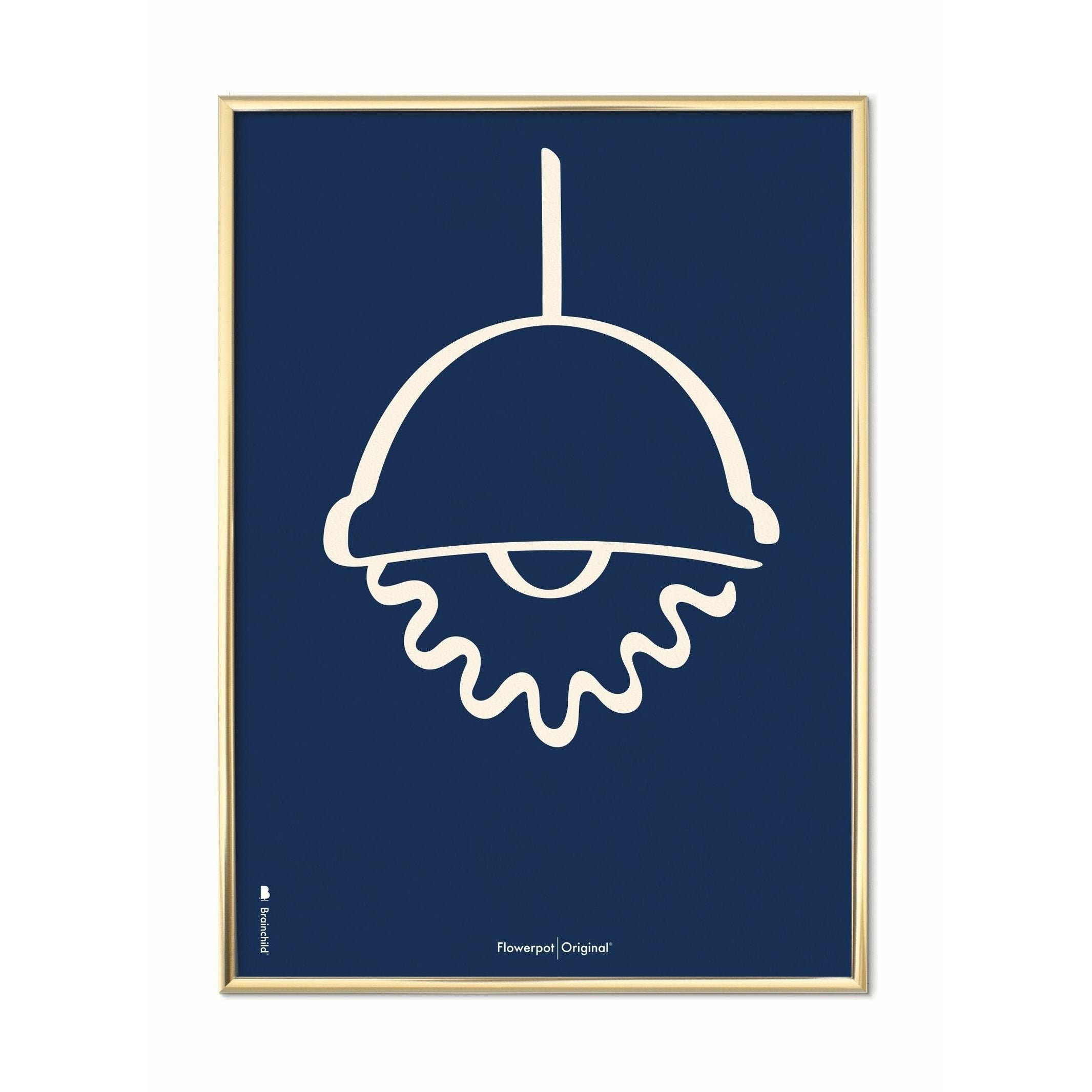 Plakát Brainchild Flowerpot Line, mosazný barevný rám 70 x100 cm, modré pozadí