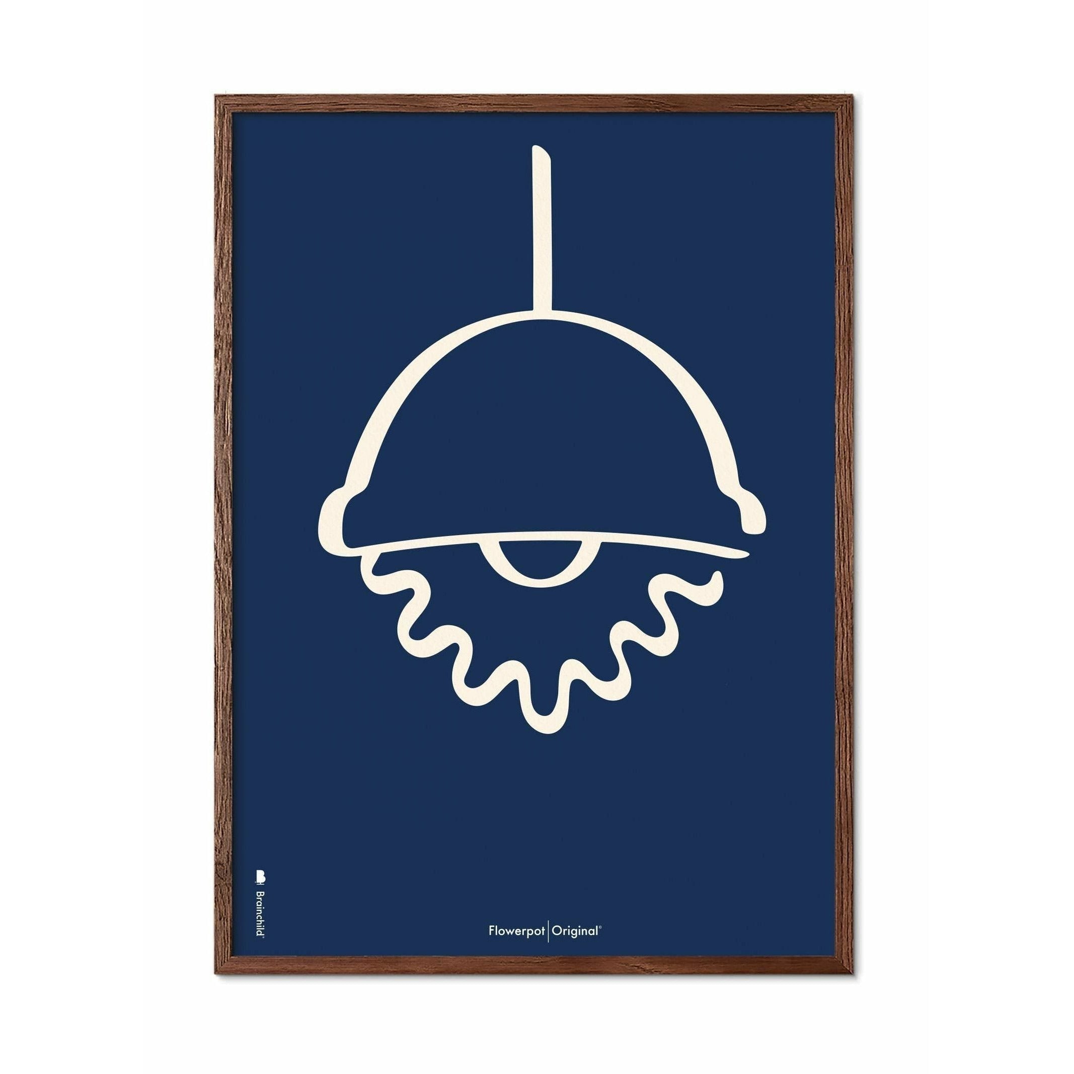 Plakát Brainchild Flowerpot Line, rám vyrobený z tmavého dřeva 30x40 cm, modré pozadí