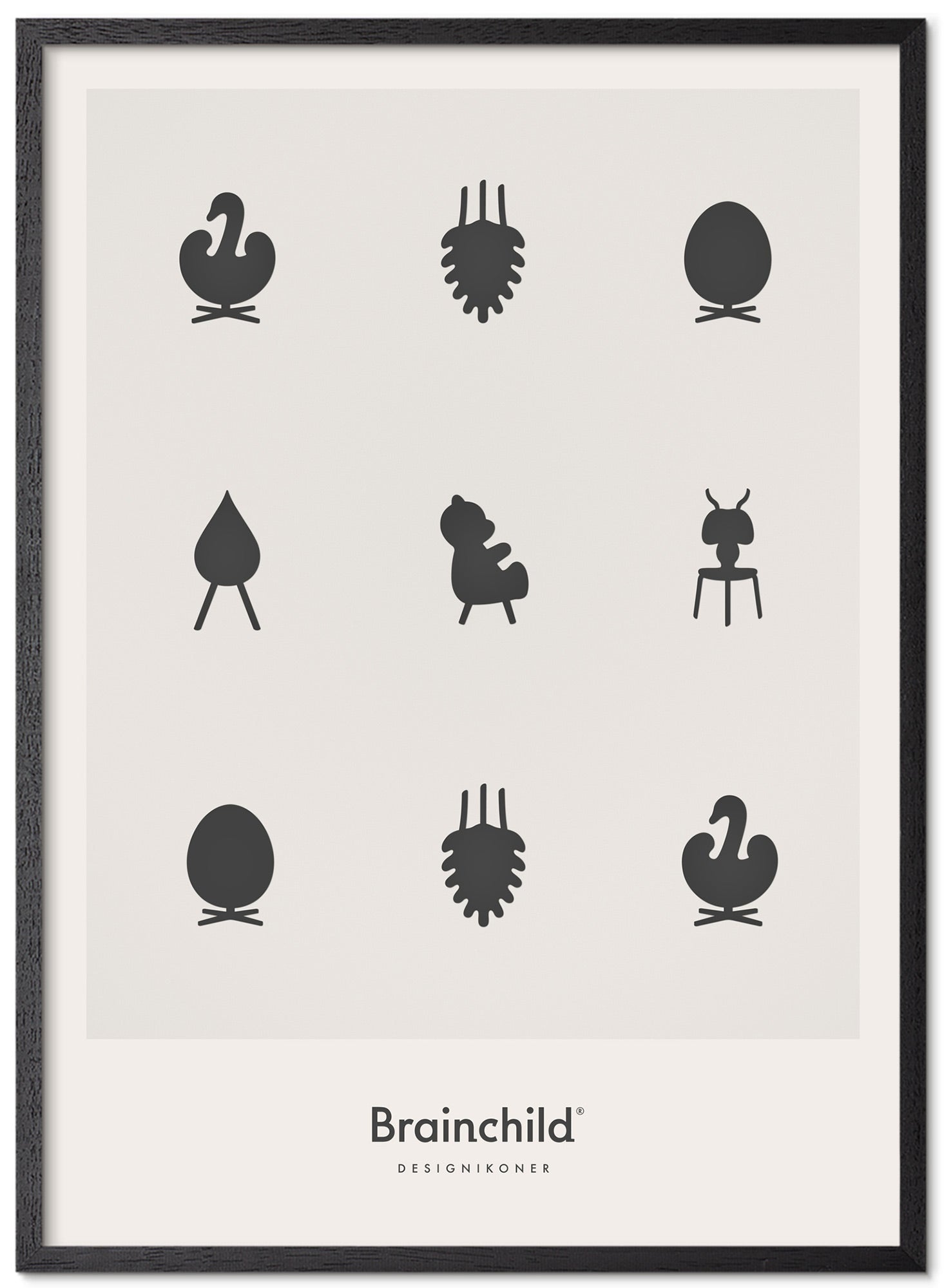 Brainchild Design Icons plakát Plakát vyrobený z černého lakovaného dřeva A5, světle šedá