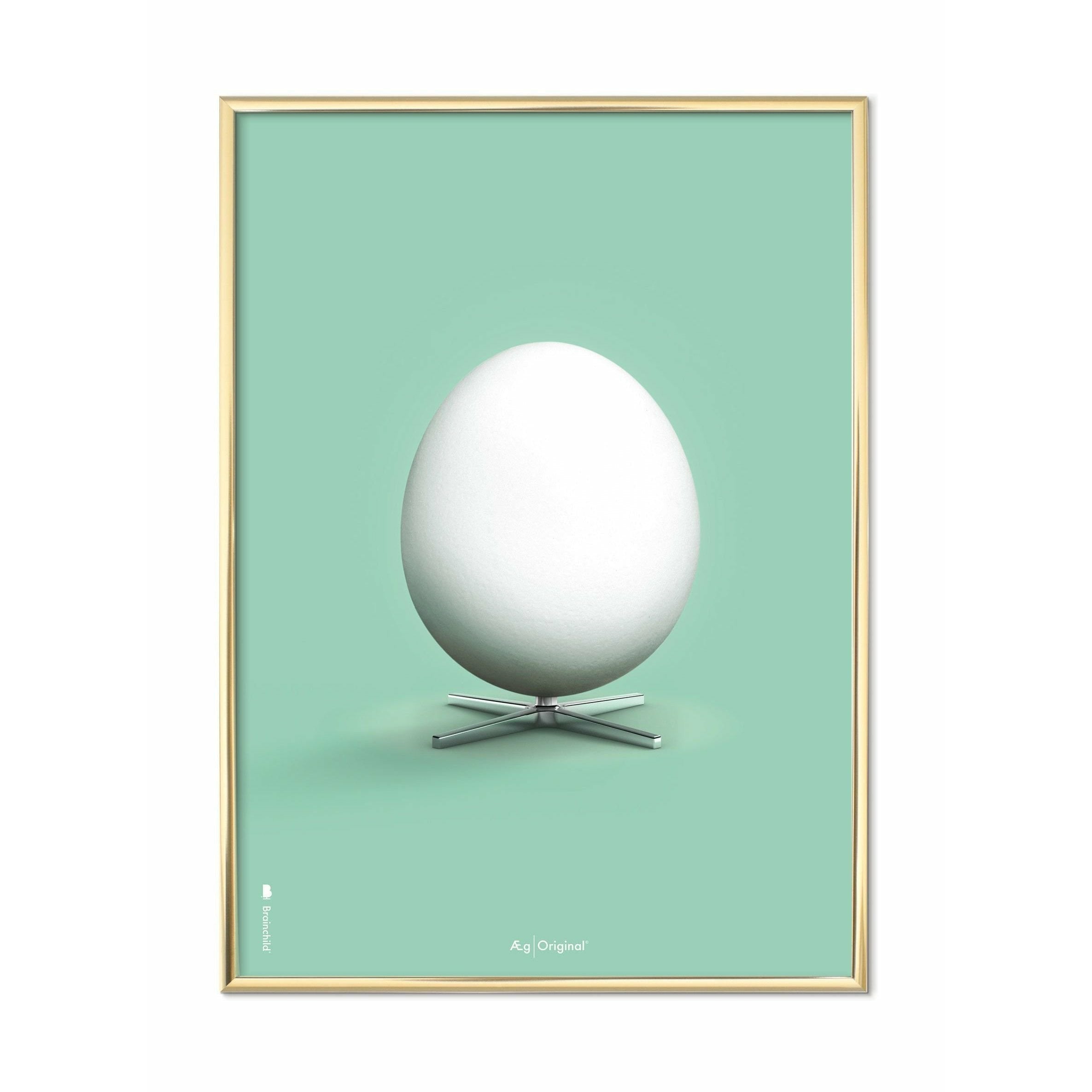 Klasický plakát mozkového vajíčka, mosazný rám 30x40 cm, mátové zelené pozadí
