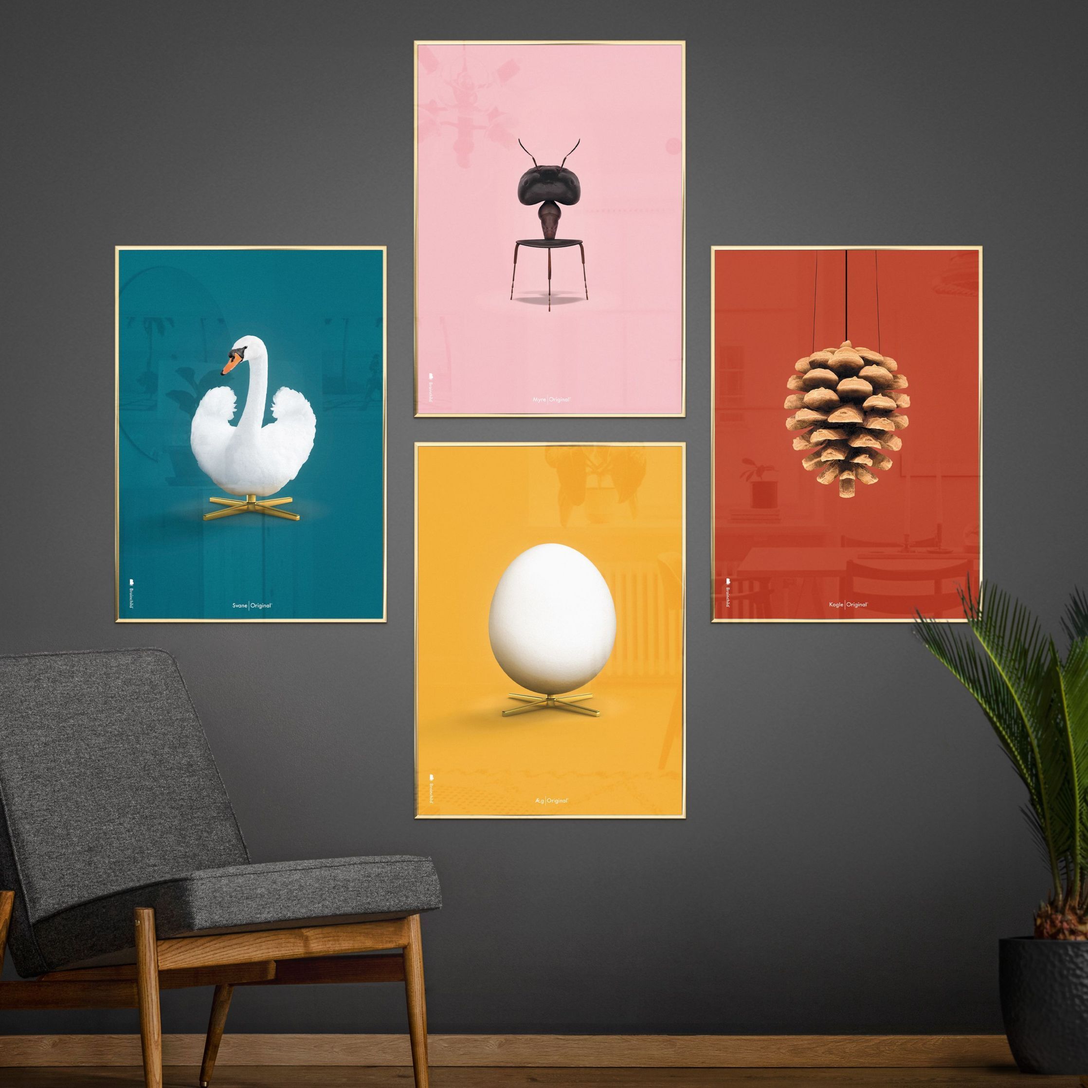 Brainchild Egg Classic Poster, Brass Colored Frame A5, Yellow Background