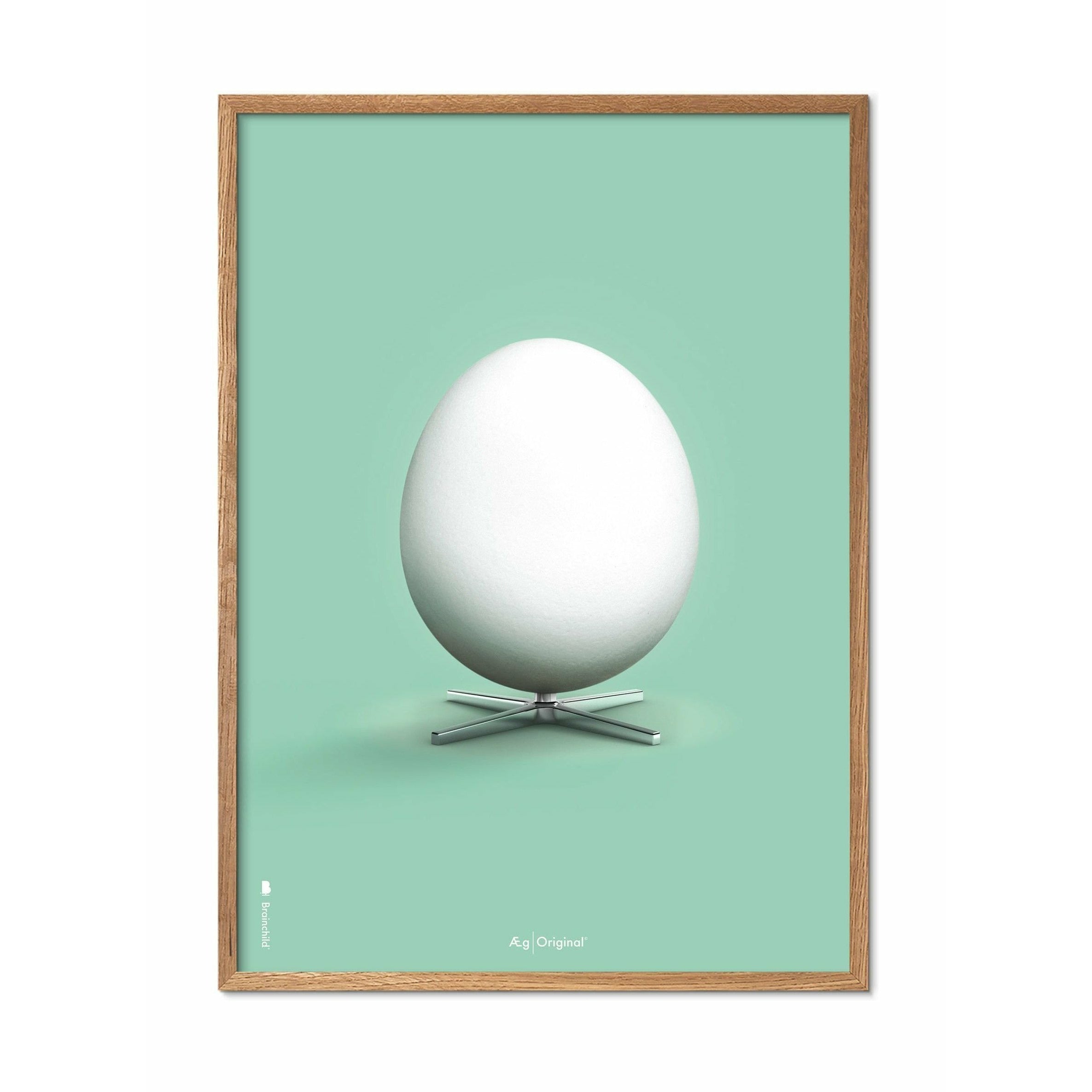 Brainchild Egg Classic Poster, Frame Made Of Light Wood A5, Mint Green Background