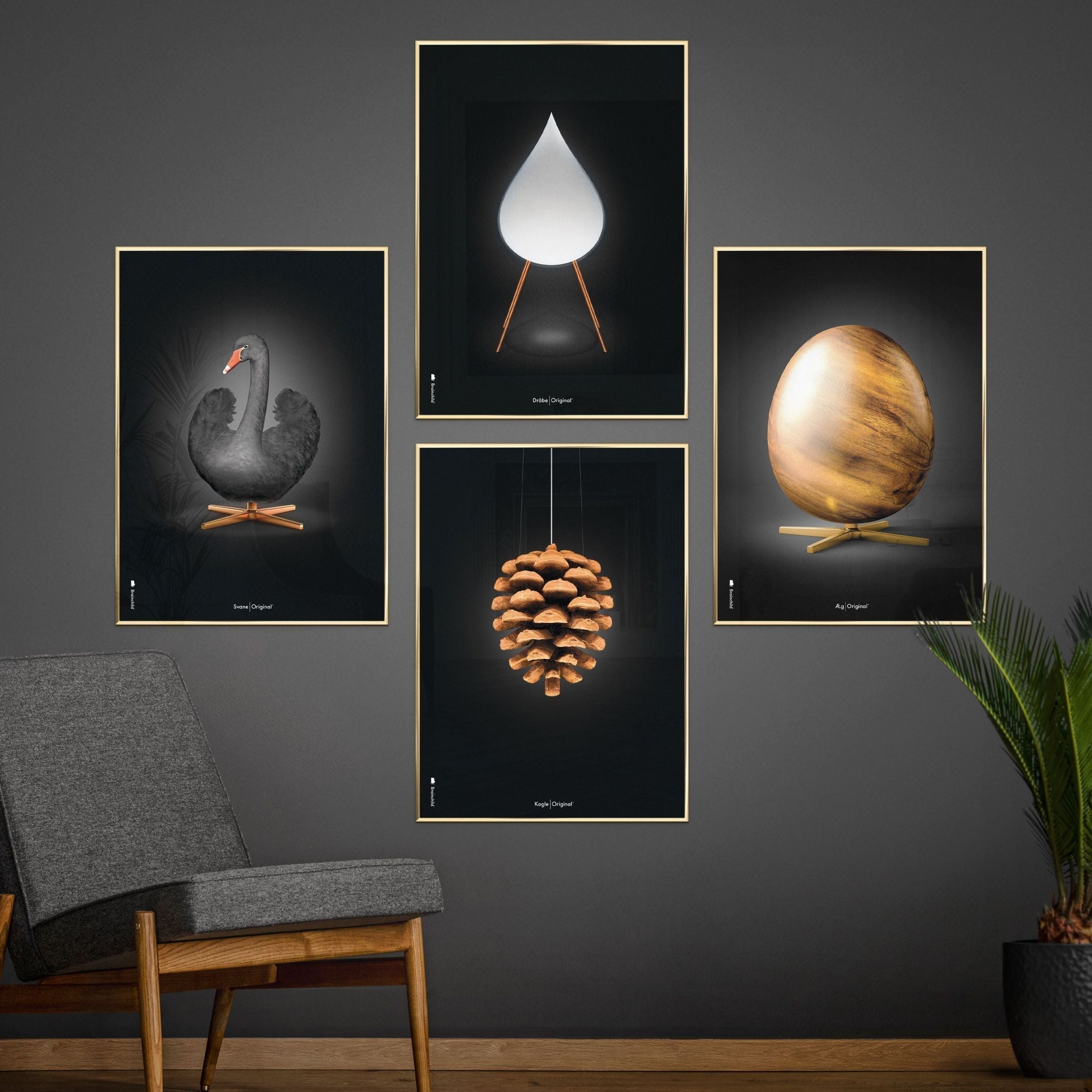 Brainchild Egg Figures Poster, Frame Made Of Dark Wood A5, Black