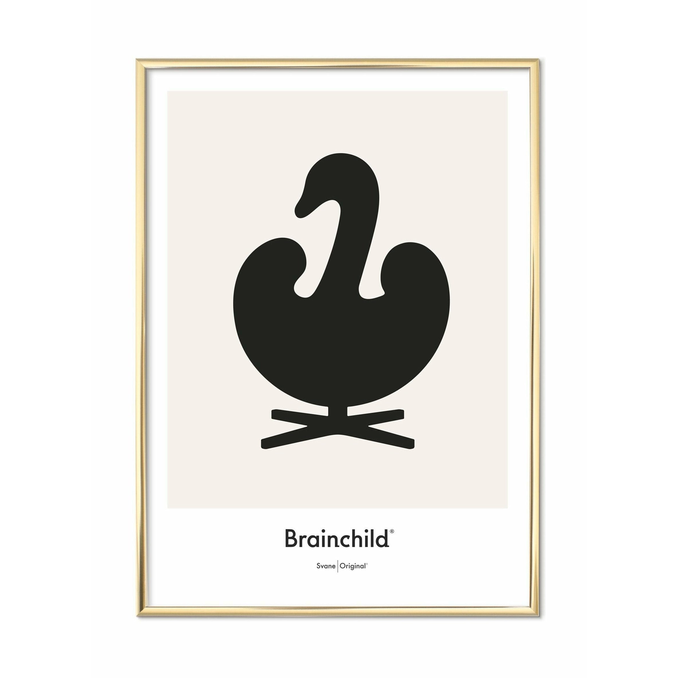 Brainchild Swan Design Icon Poster, Brass Frame A5, Grey