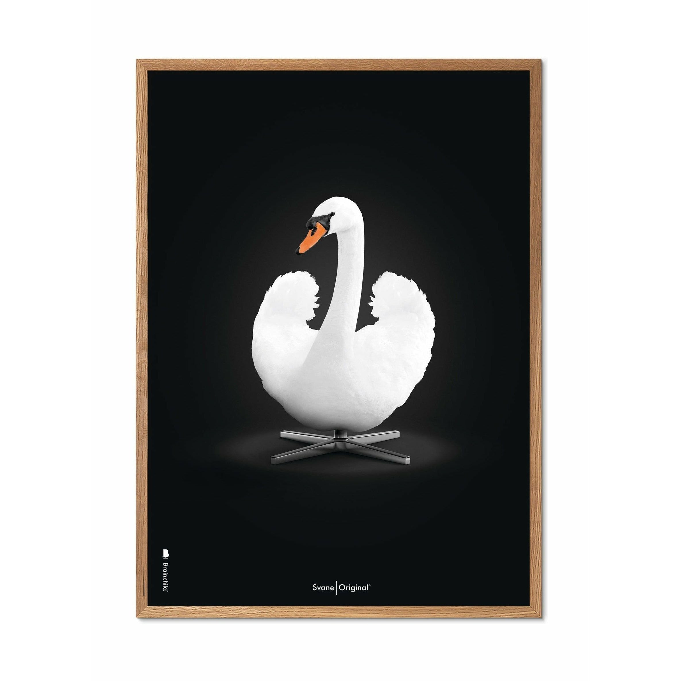 Brainchild Swan Classic Poster, Light Wood Frame A5, White/White Background