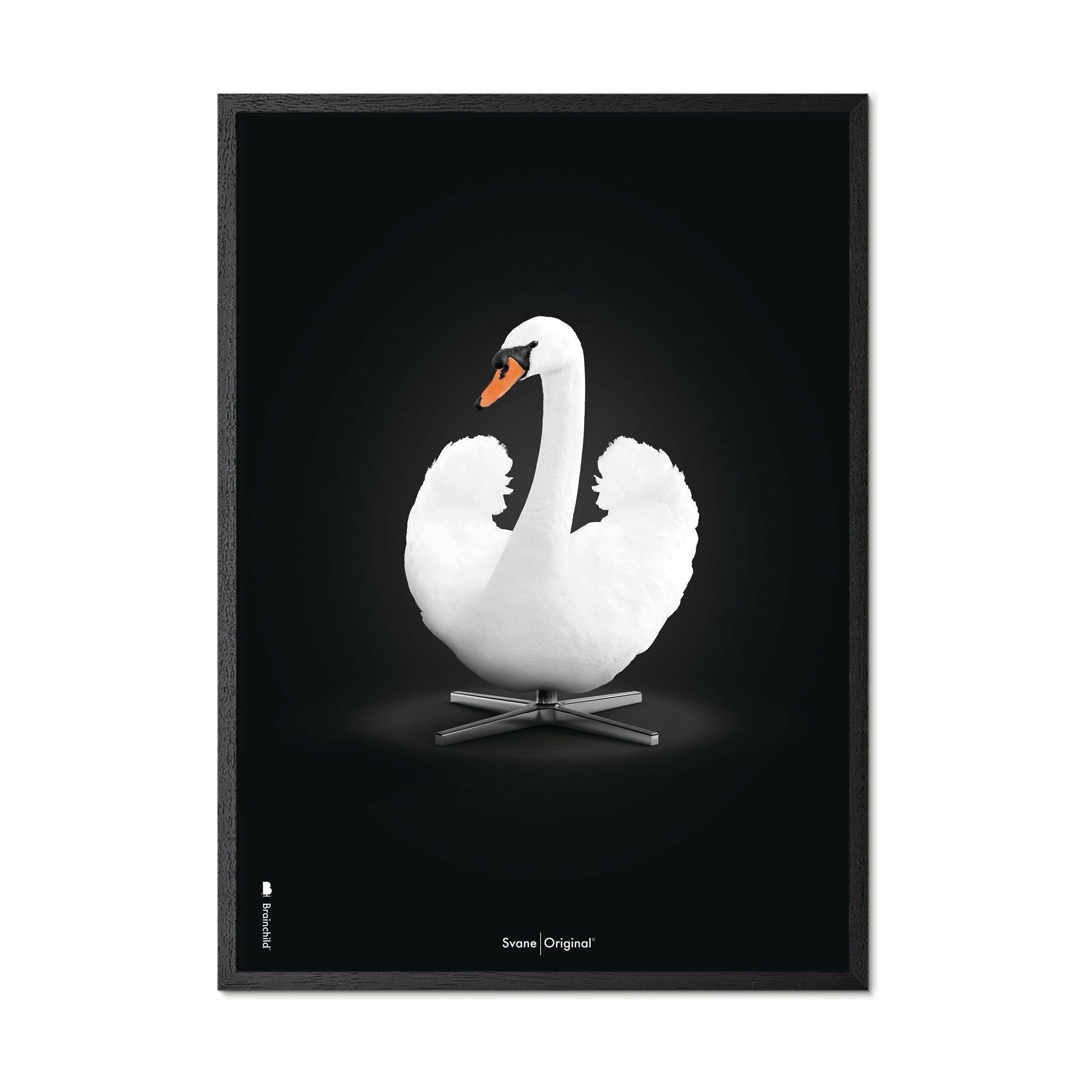Klasický plakát s labutí mozek, rám v černém lakovaném dřevu 30x40 cm, bílé/bílé pozadí