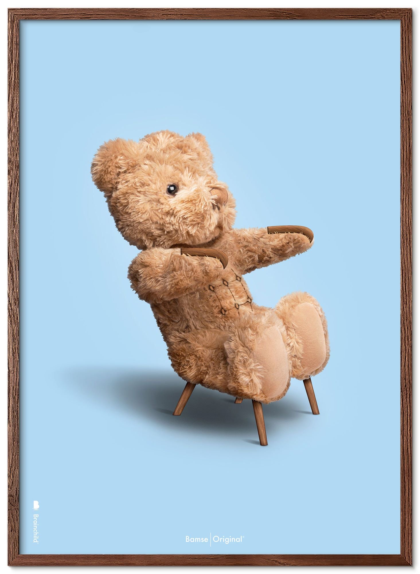 Brainchild Teddy Bear Classic plakát z plakátu vyrobený z tmavého dřeva RAM 30x40 cm, světle modré pozadí