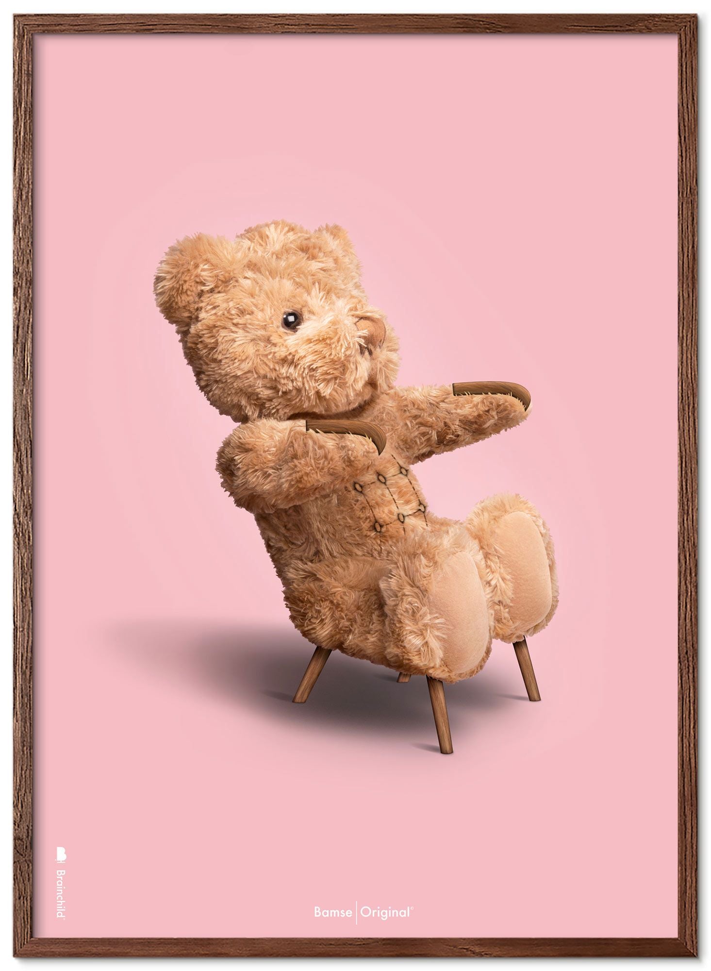 Brainchild Teddy Bear Classic plakát s tmavým dřevem Ram Ram A5, růžové pozadí