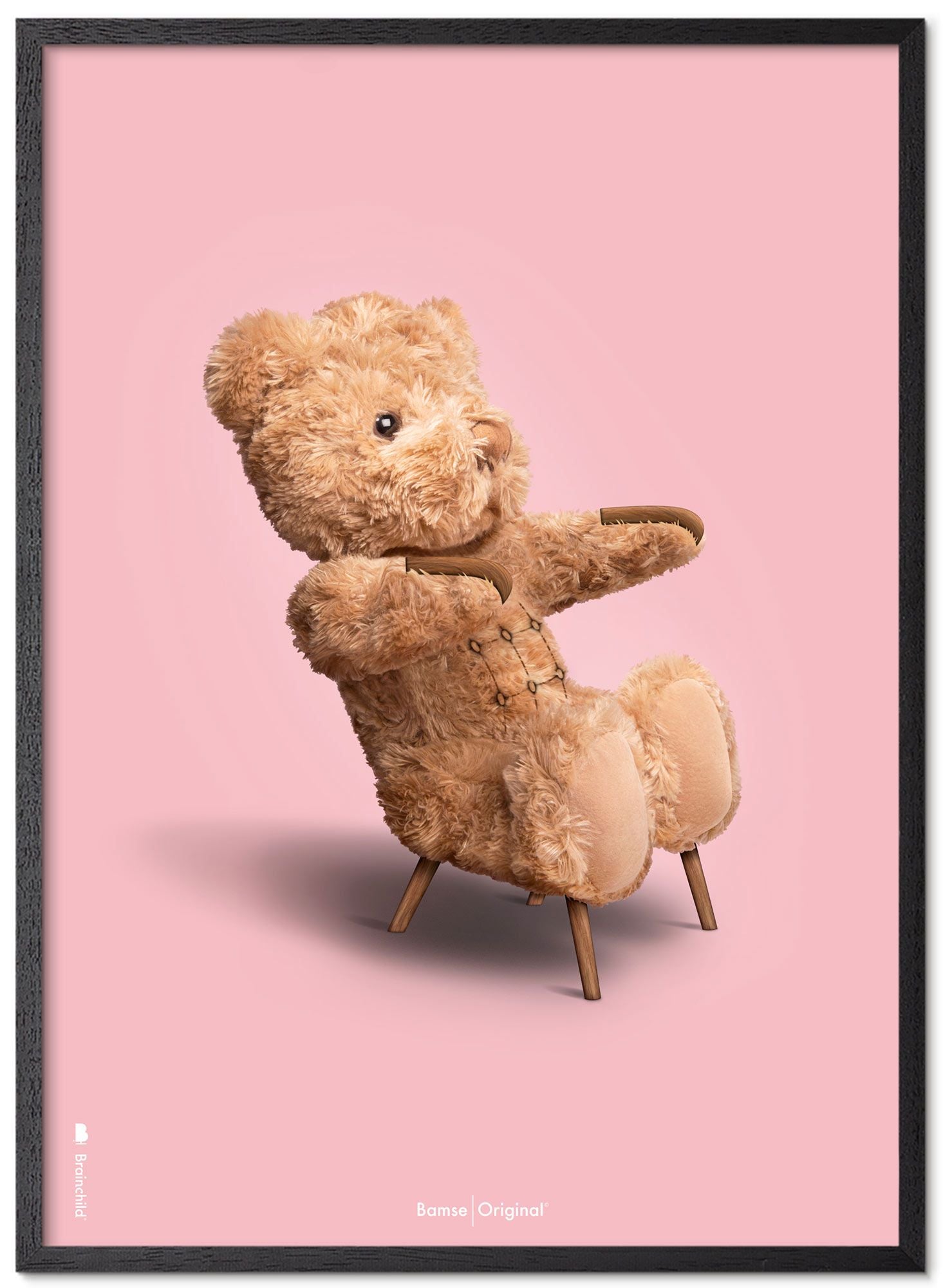 Brainchild Teddy Bear Classic plakát z plakátu vyrobený z černého lakovaného dřeva 50x70 cm, růžové pozadí