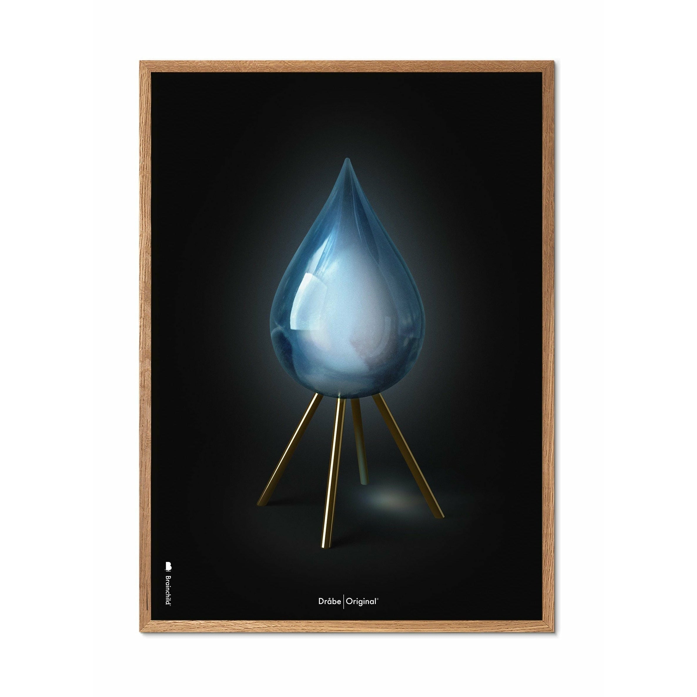 Brainchild Drop Classic Poster, Frame Made Of Light Wood 30x40 Cm, Black Background