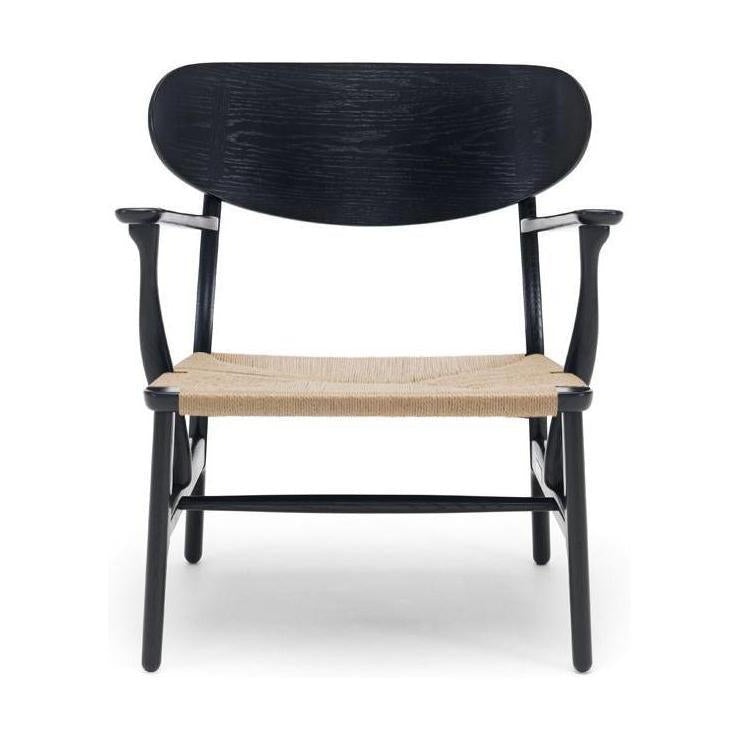 Lounge židle Carl Hansen CH22, Black Oak/Natural Wicker