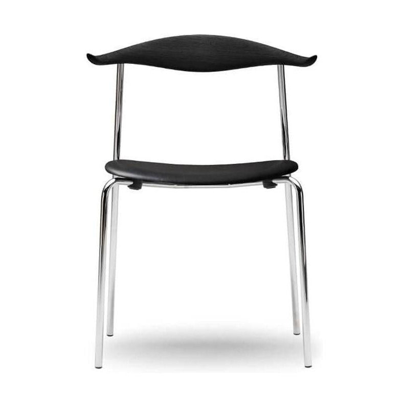 Karla Hansen CH88 P židle, černá buk/černá kůže/chromovaná