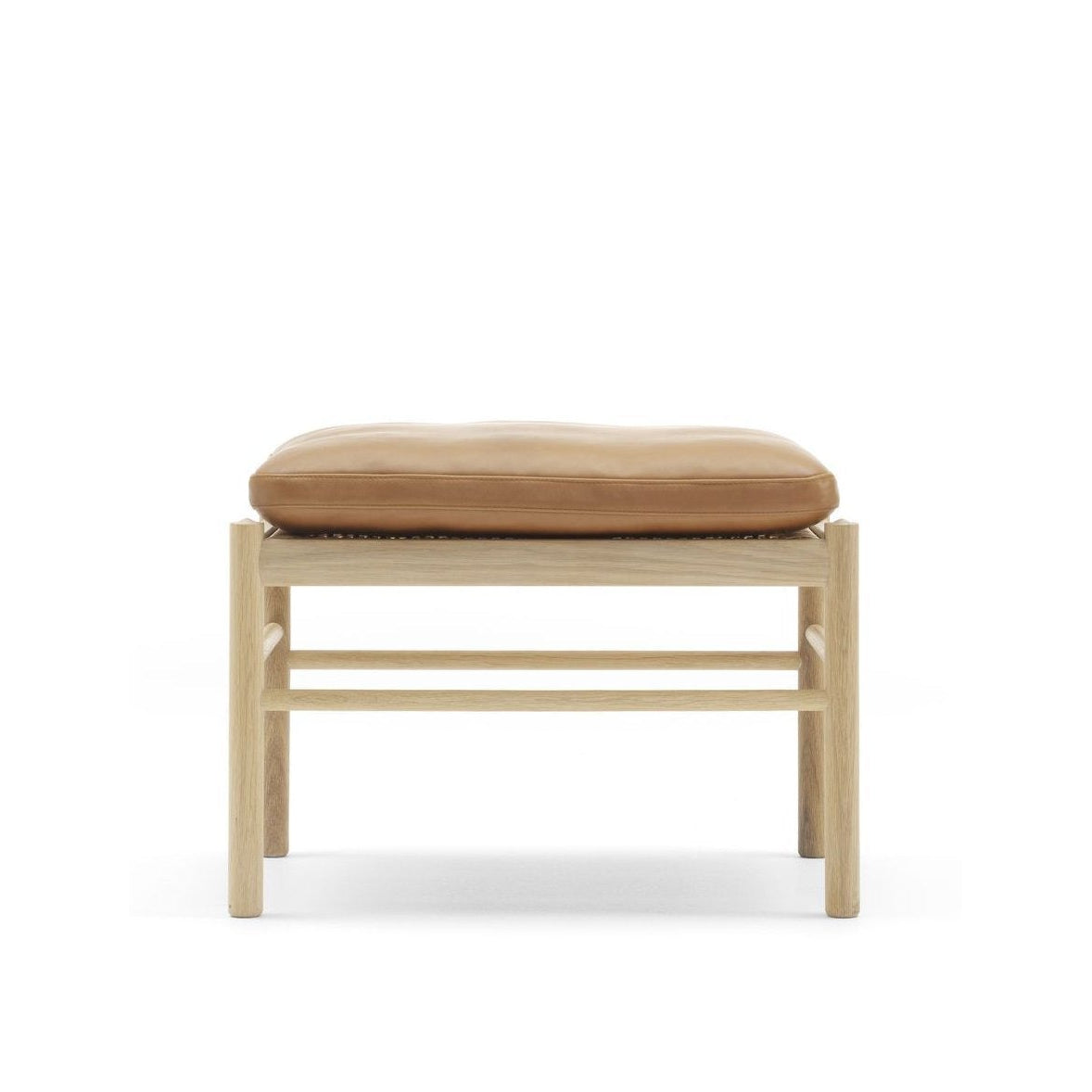 Carl Hansen Ow149 F Colonial Footstool, Soaped Oak/Brown Leather