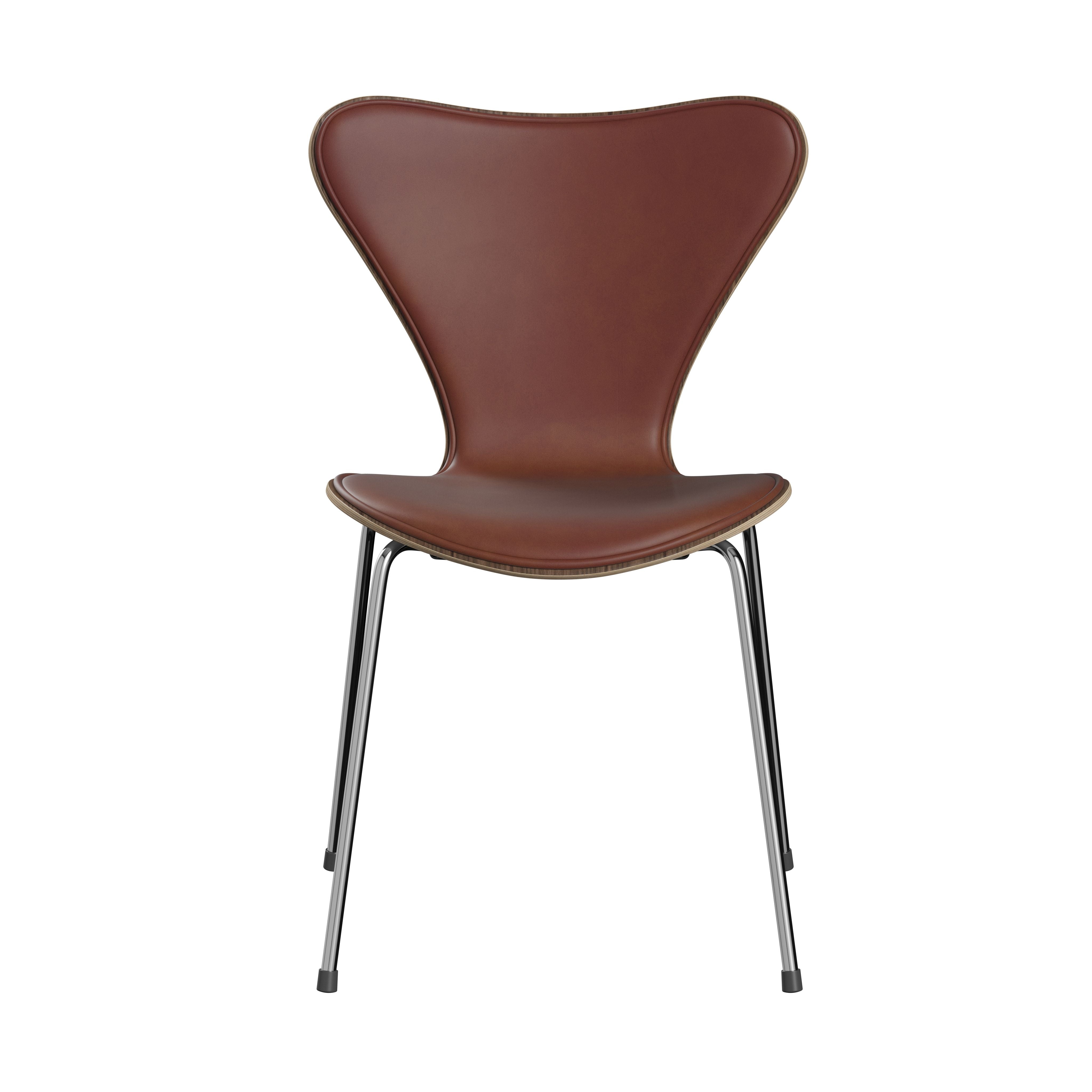 Fritz Hansen 3107 Chair, Front Upholstery With Grace Chestnut Leather Anniversary Collection