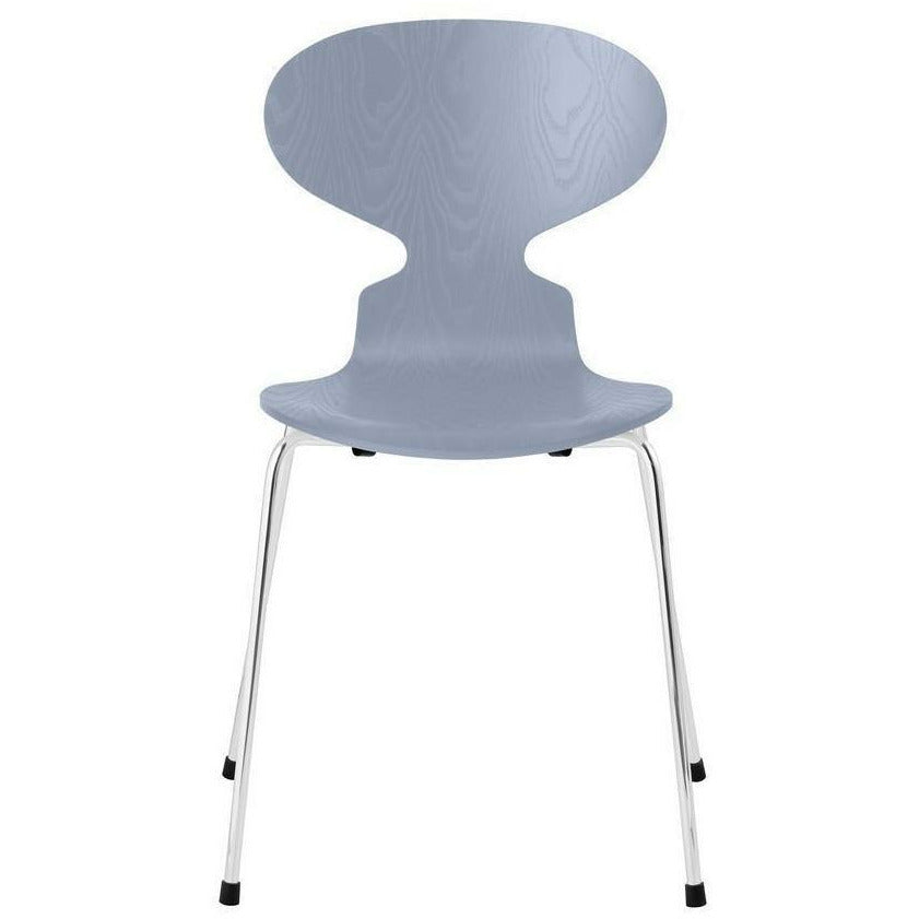 Fritz Hansen Ant Chair Colored Ash Lavender Blue Bowl, Chromed Steel Base