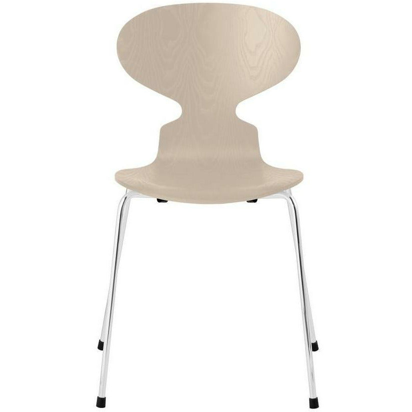 Fritz Hansen Ant Chair Dyed Ash Light Beige Bowl, Chromed Steel Base