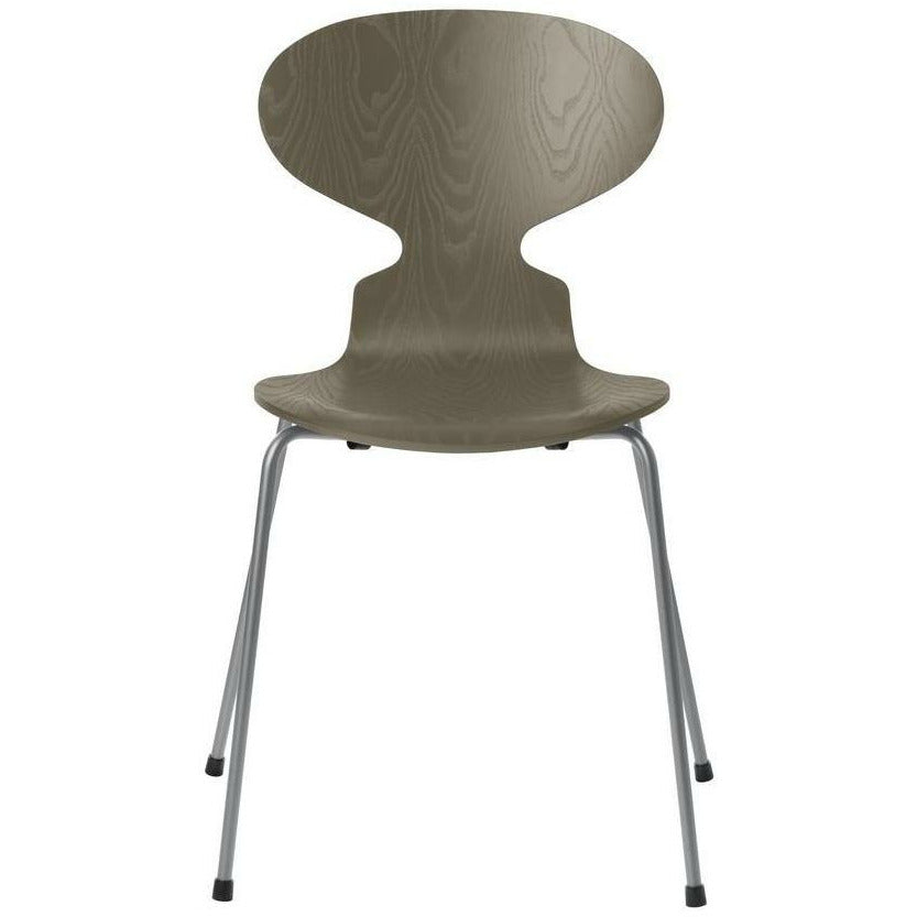 Fritz Hansen Ant Chair Dyed Ash Olive Green Bowl, Silver Grey Base