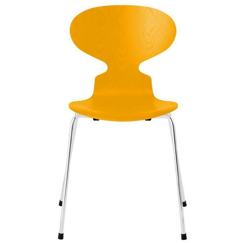 Fritz Hansen Ant Chair Dyed Ash True Yellow Shell, Chromed Steel Base