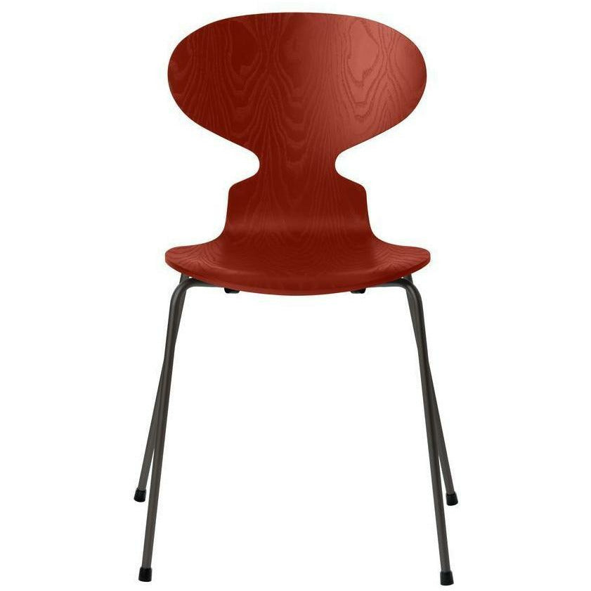 Fritz Hansen Ant Chair Dyed Ash Venetian Red Bowl, Warm Graphite Base