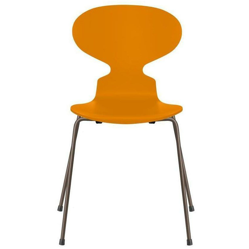 Fritz Hansen Ant Chair Lacquered Burnt Yellow Shell, Brown Bronze Base