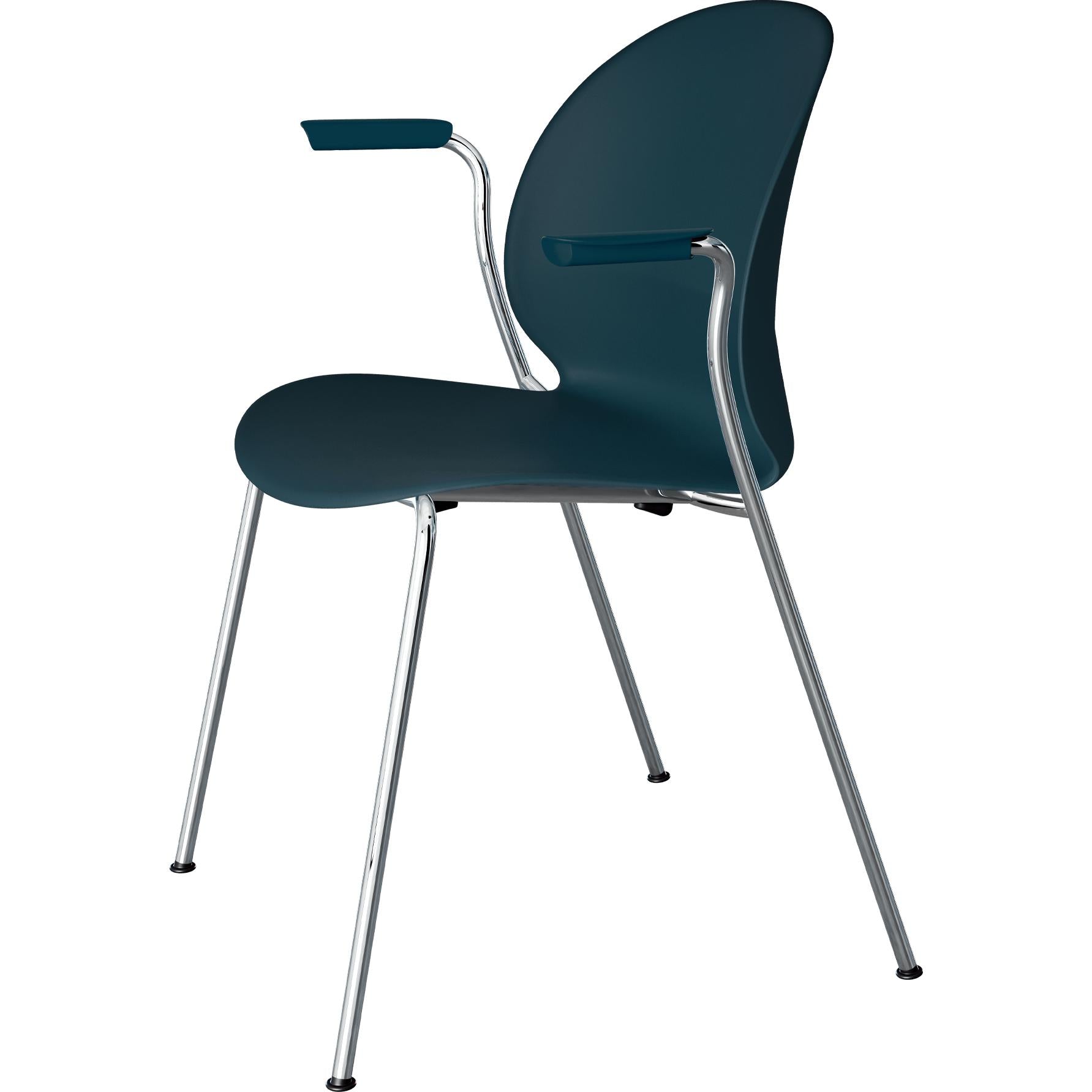 Fritz Hansen N02 Recycle Chair With Armrest Chrome Plated Steel 4 Legged, Dark Blue