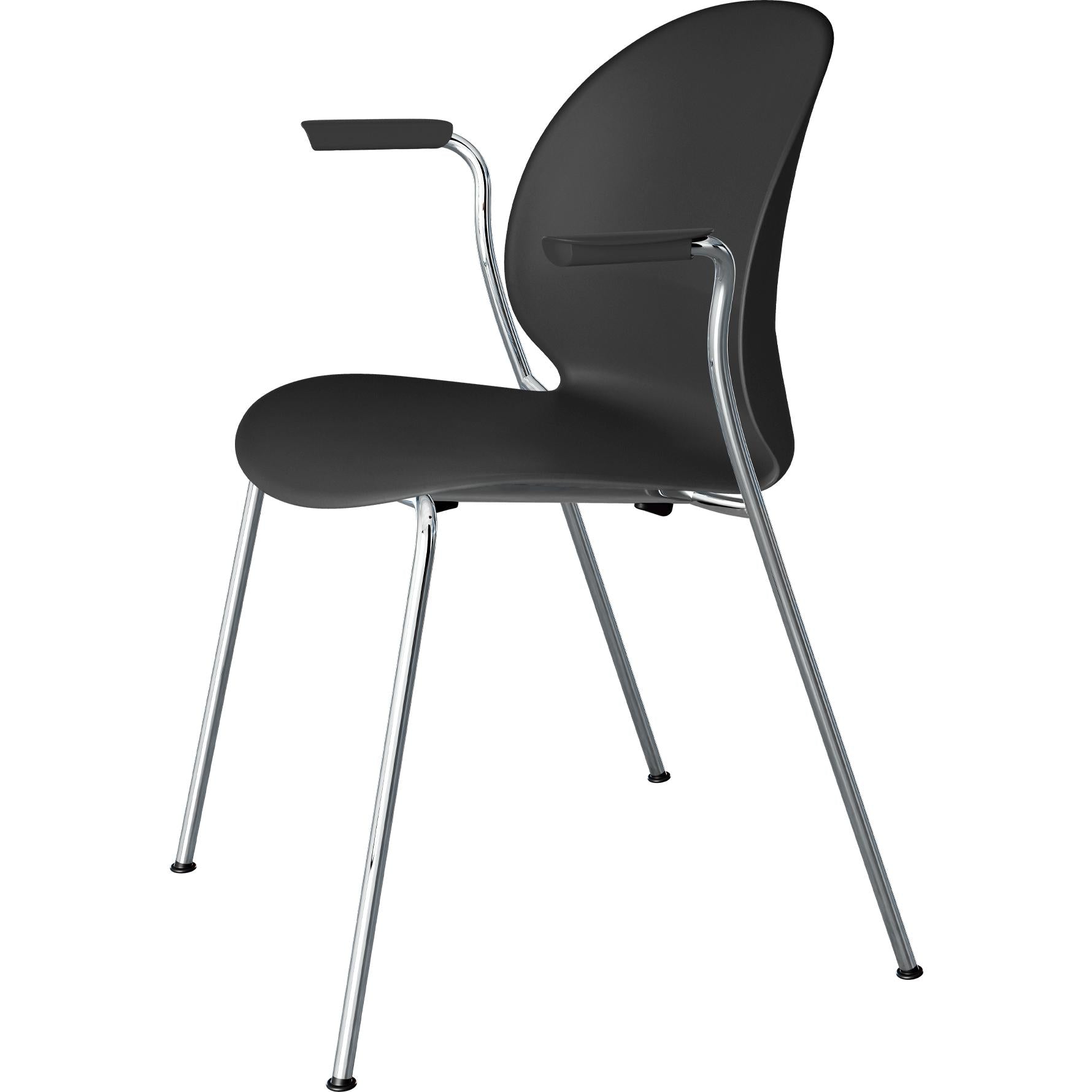 Fritz Hansen N02 Recycle Chair With Armrest Chromed Steel 4 Legged, Black