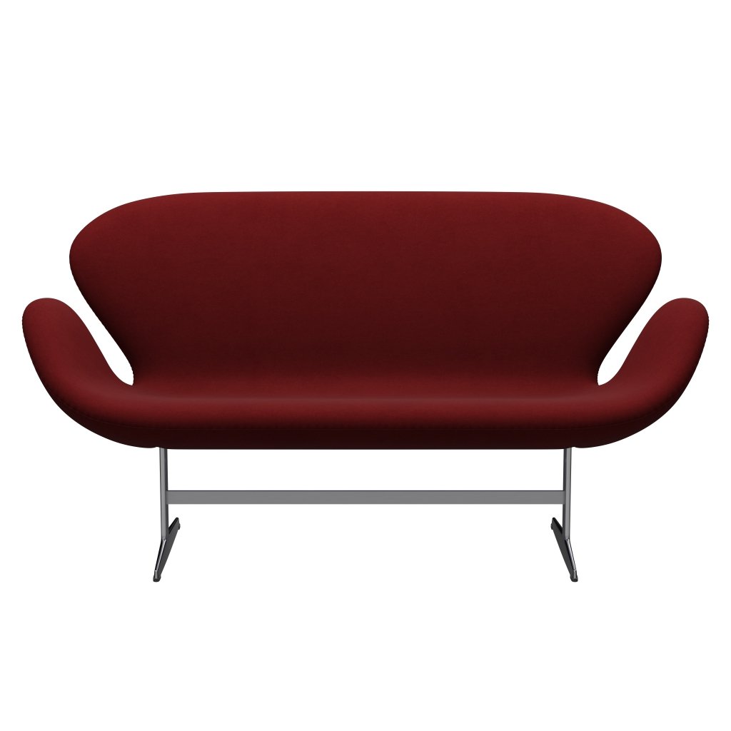 Fritz Hansen Swan Sofa 2 Seater, satén kartáčovaný hliník/pohodlí tmavě červená (01153)