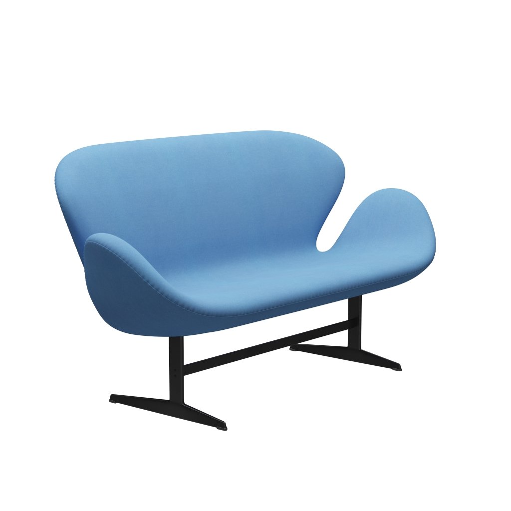 Fritz Hansen Swan Sofa 2 Seater, černá lakovaná/Divina Light Blue (712)