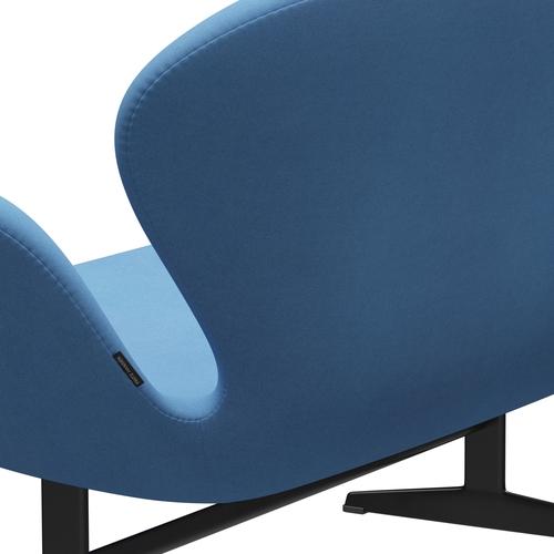 Fritz Hansen Swan Sofa 2 Seater, černá lakovaná/Divina Light Blue (712)