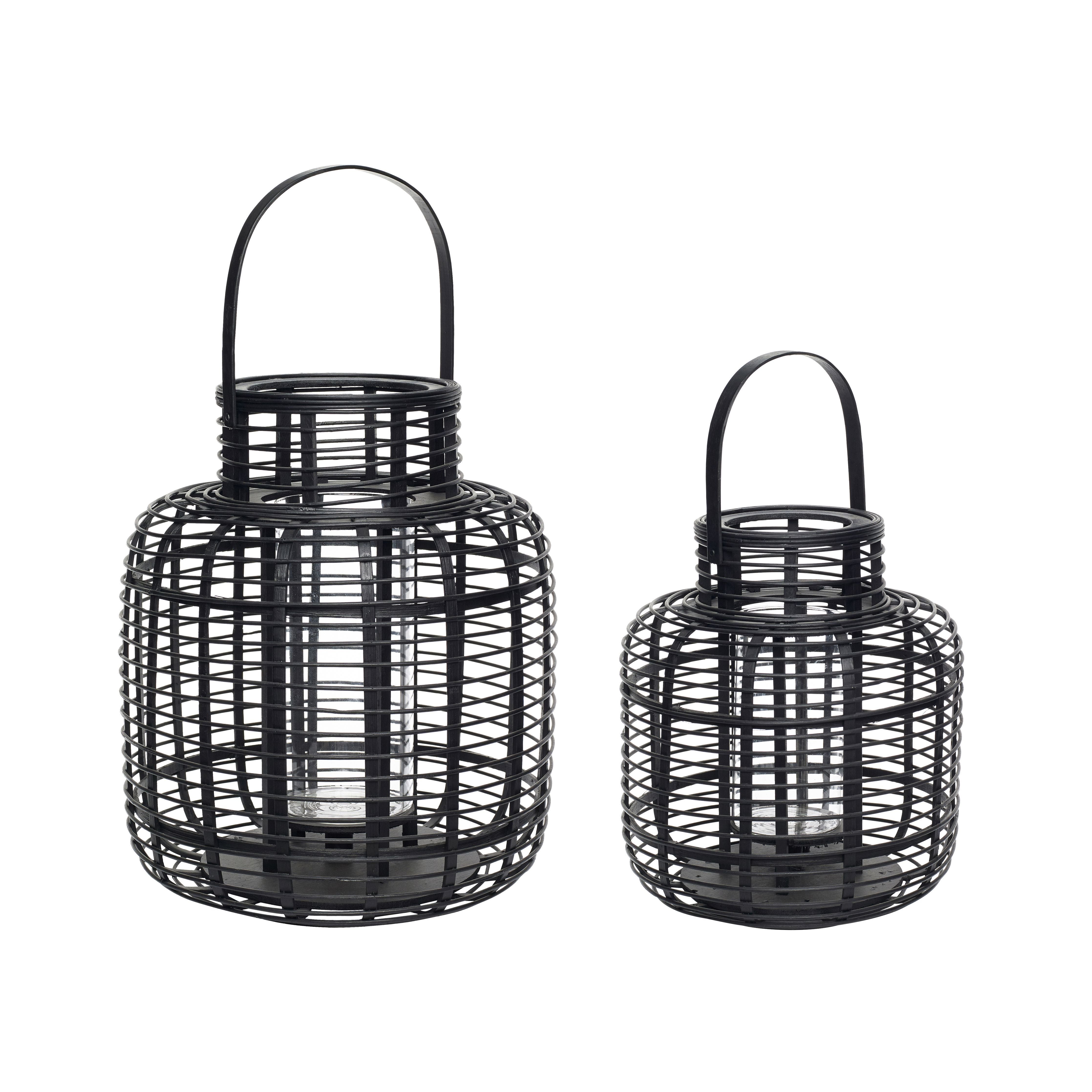 Hübsch Reservoir Lantern Bamboo Black Set 2