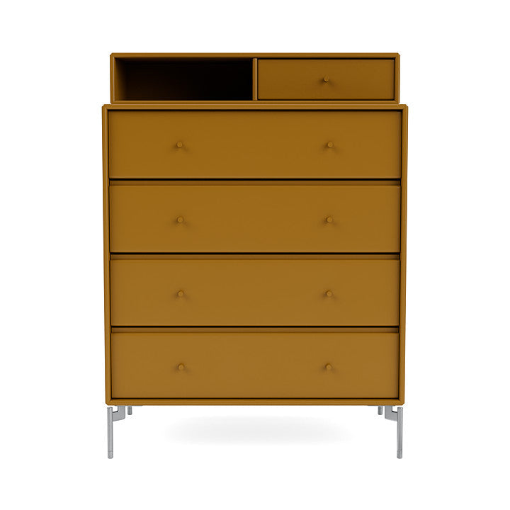 Montana Keep Chest Of Drawers With Legs, Amber/Matt Chrome