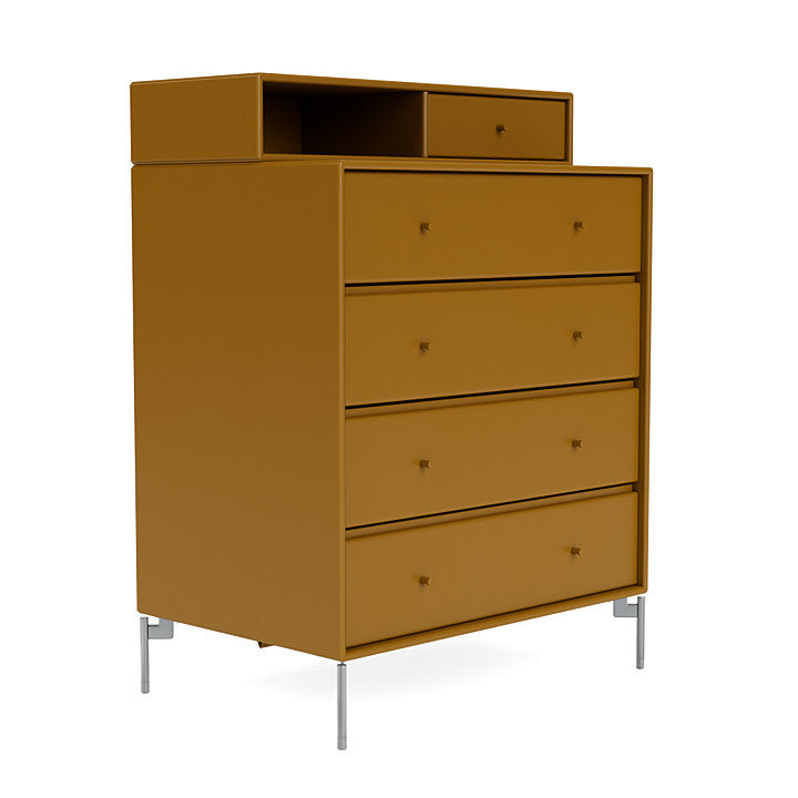 Montana Keep Chest Of Drawers With Legs, Amber/Matt Chrome