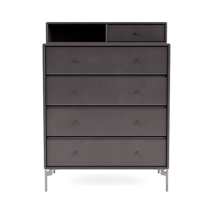 Montana Keep Chest Of Drawers With Legs, Coffee/Matt Chrome