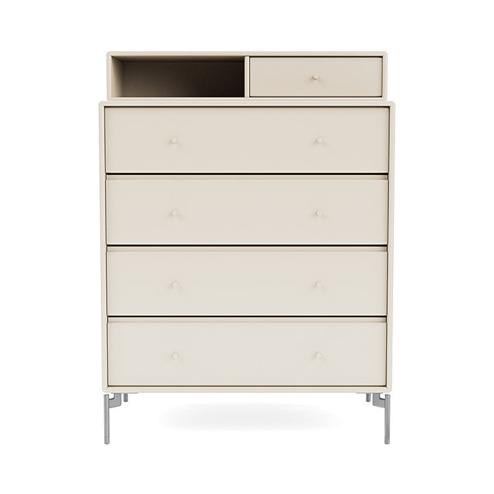 Montana Keep Chest Of Drawers With Legs, Oat/Matt Chrome