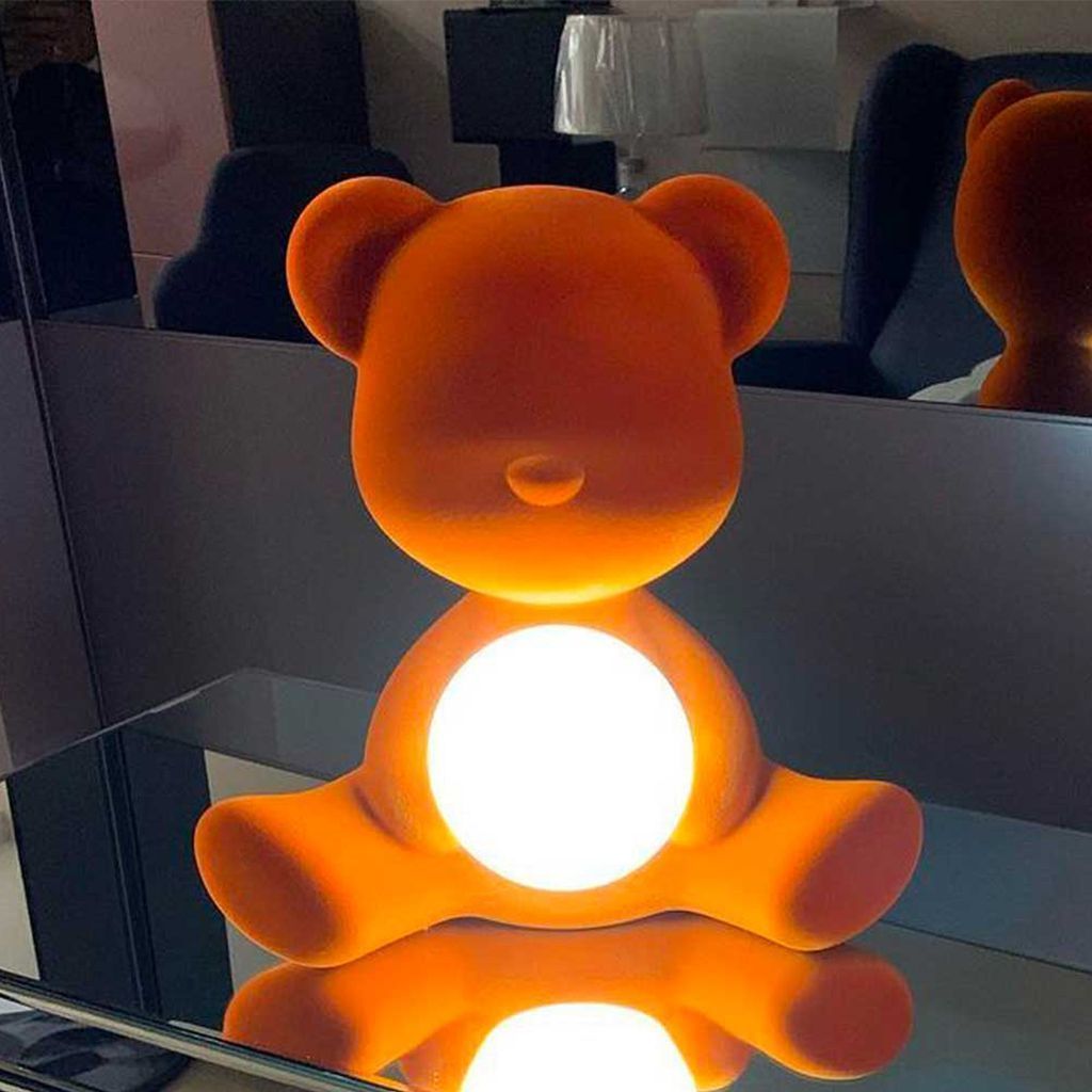 Qeeboo Teddy Girl LED dobíjecí stolní lampa sametový povrch, oranžová